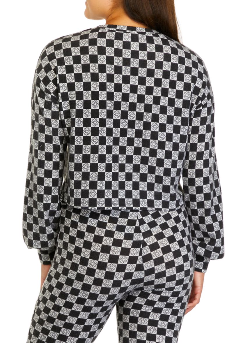 Juniors Long Blouson Sleeve Cropped Crew Neck Top