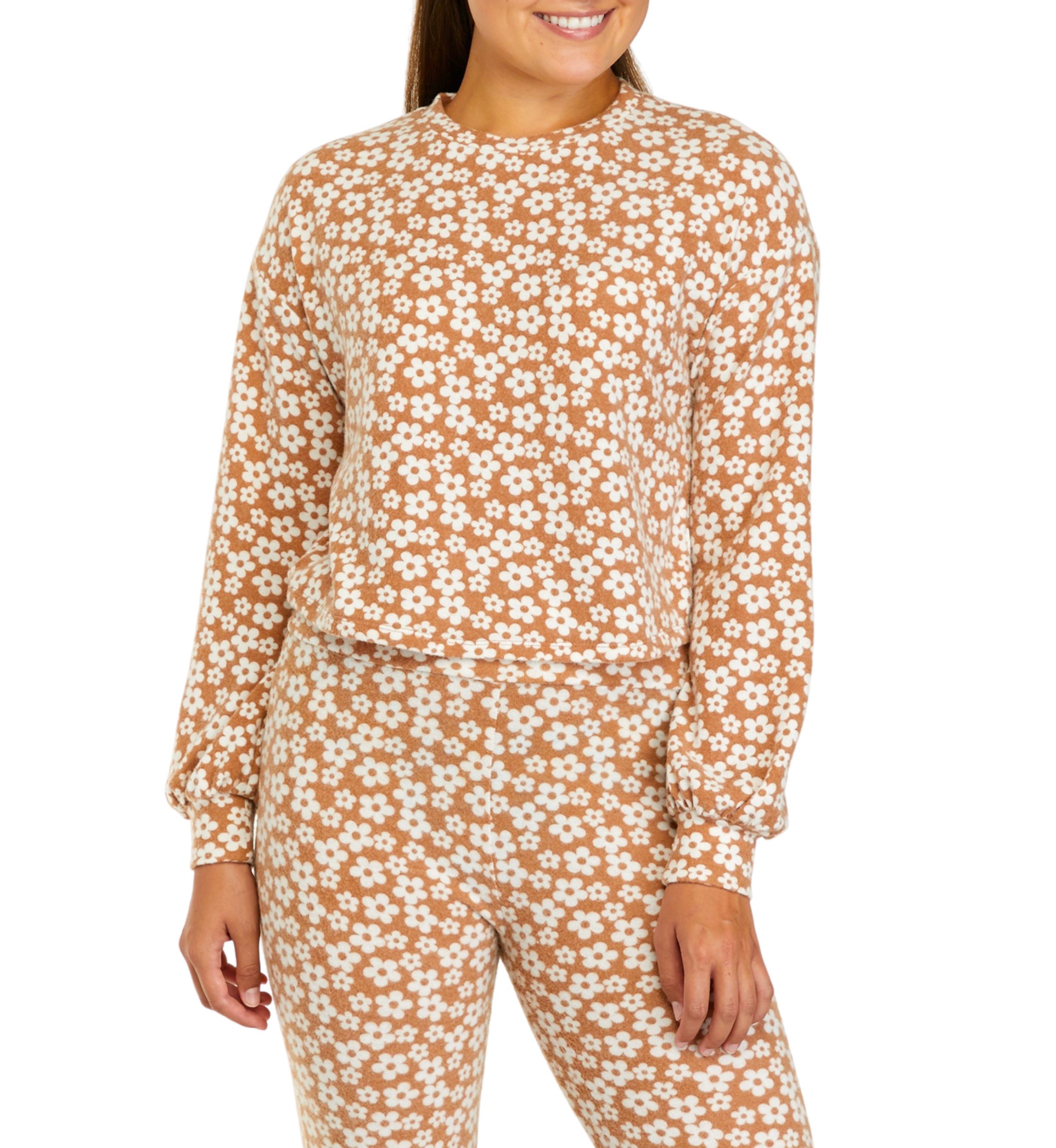 Juniors Long Blouson Sleeve Cropped Crew Neck Top