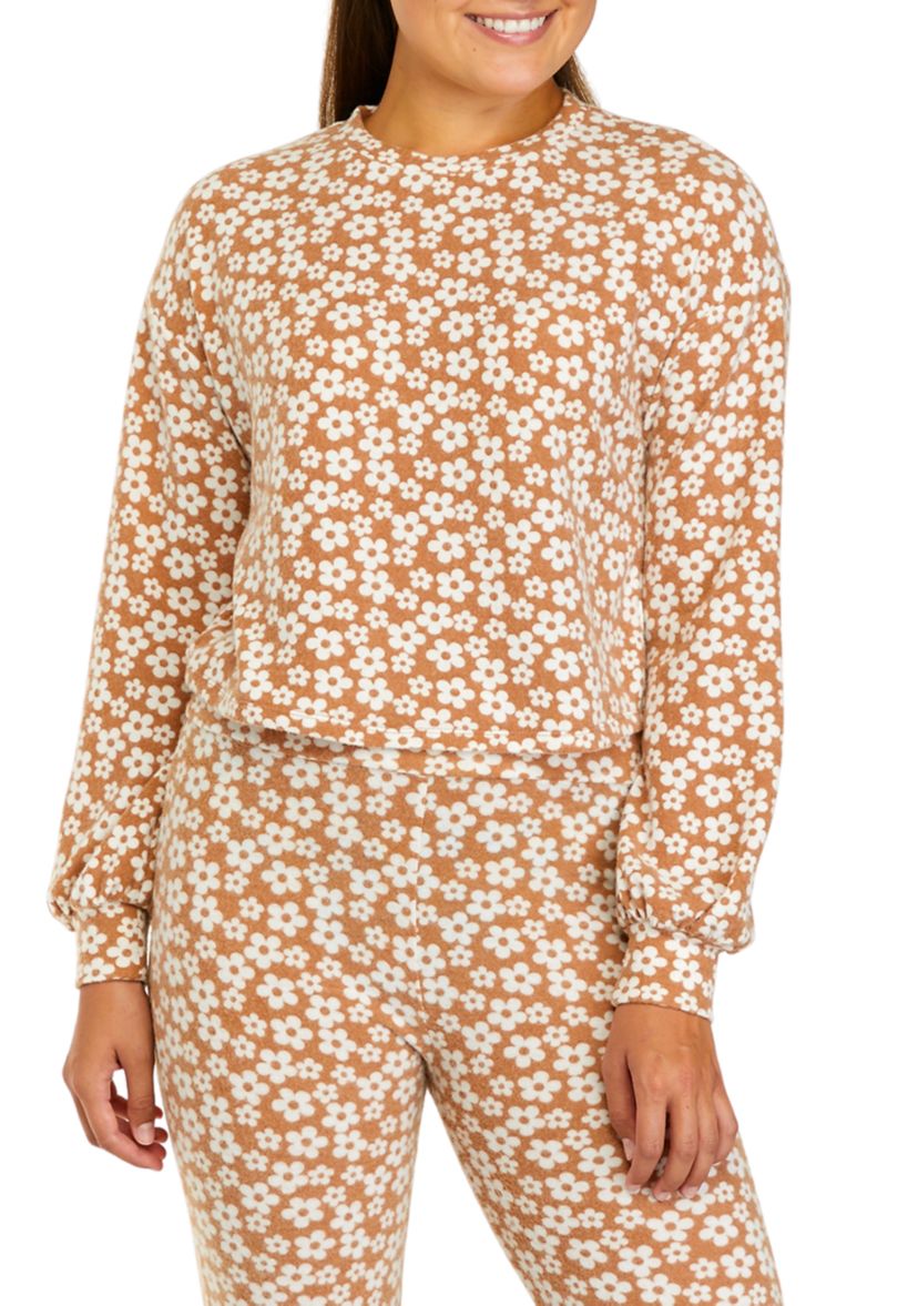Juniors Long Blouson Sleeve Cropped Crew Neck Top