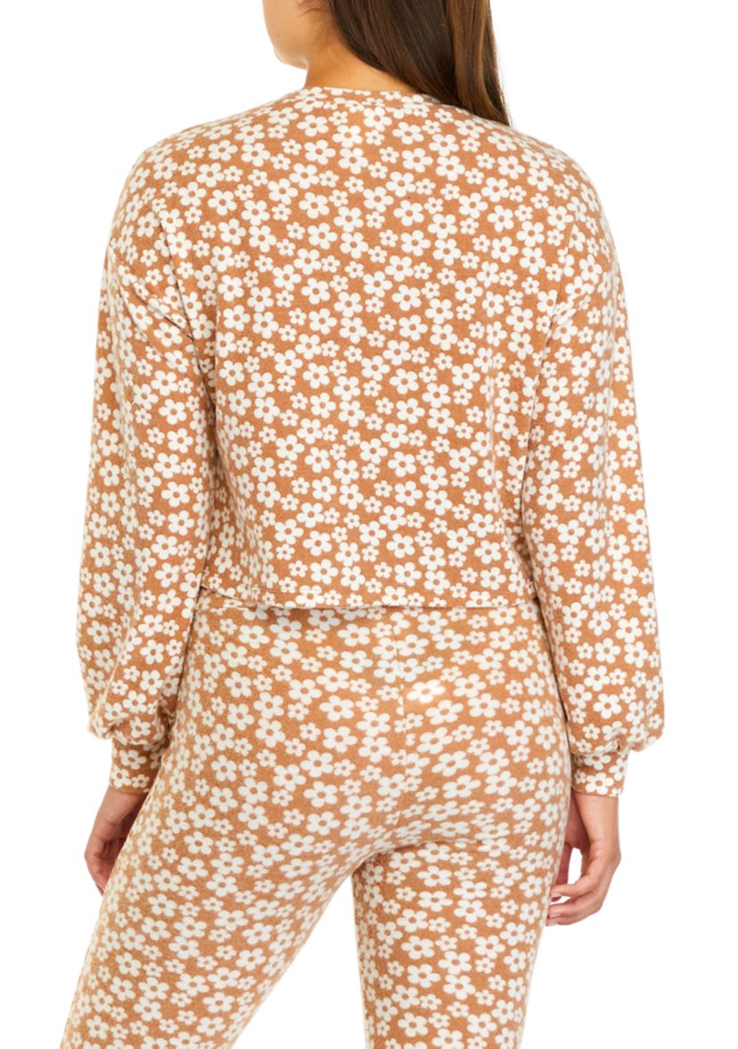 Juniors Long Blouson Sleeve Cropped Crew Neck Top
