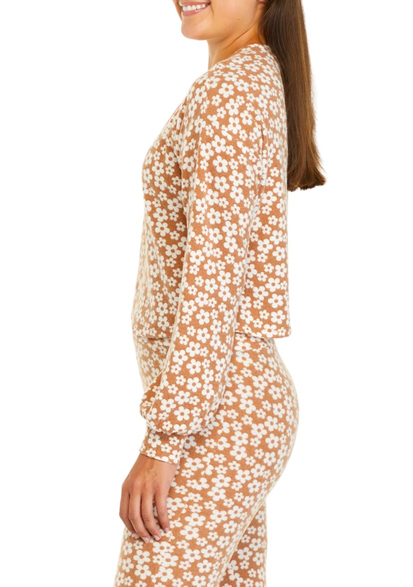 Juniors Long Blouson Sleeve Cropped Crew Neck Top