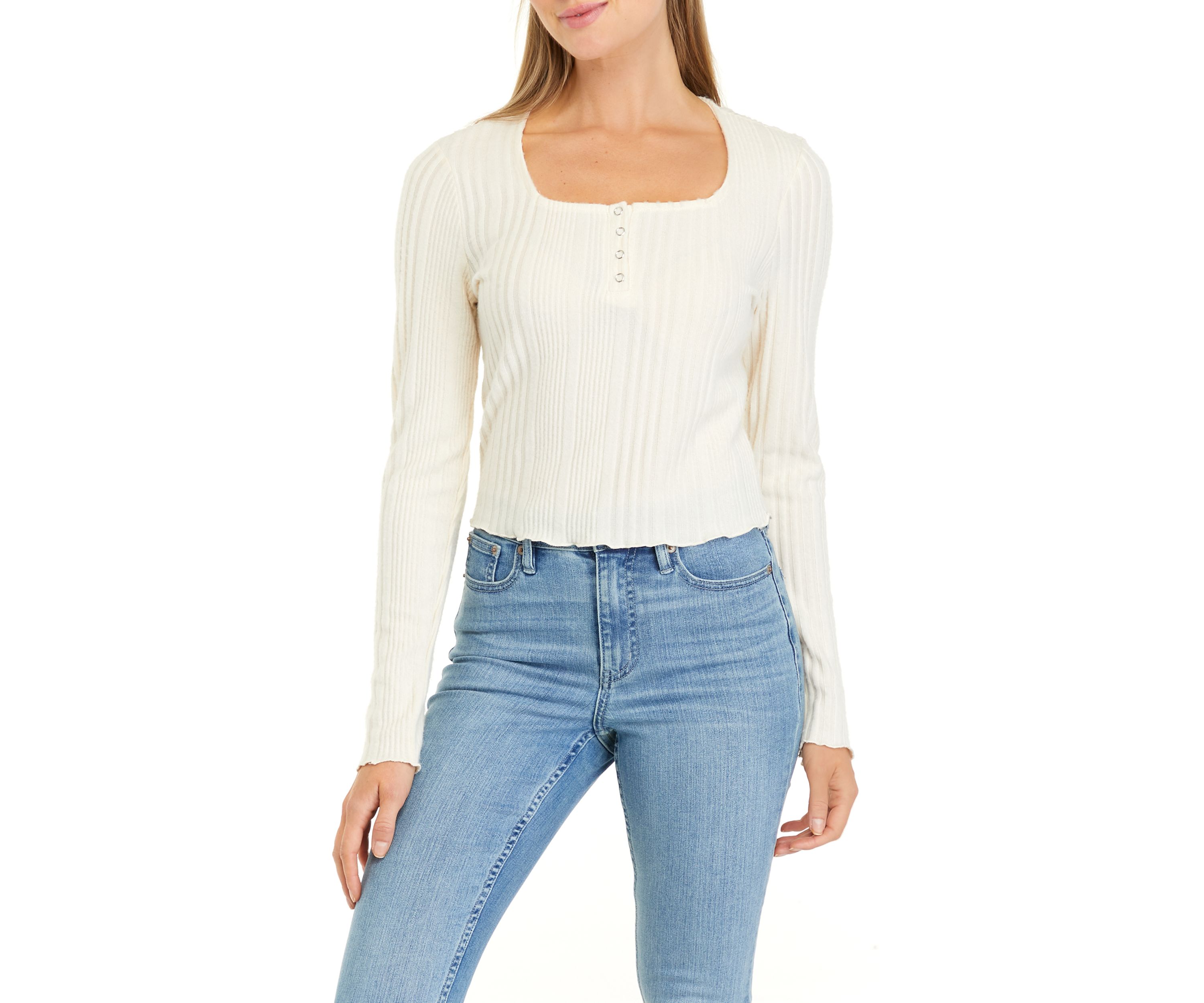 Juniors Long Sleeve Ribbed Henley Shirt