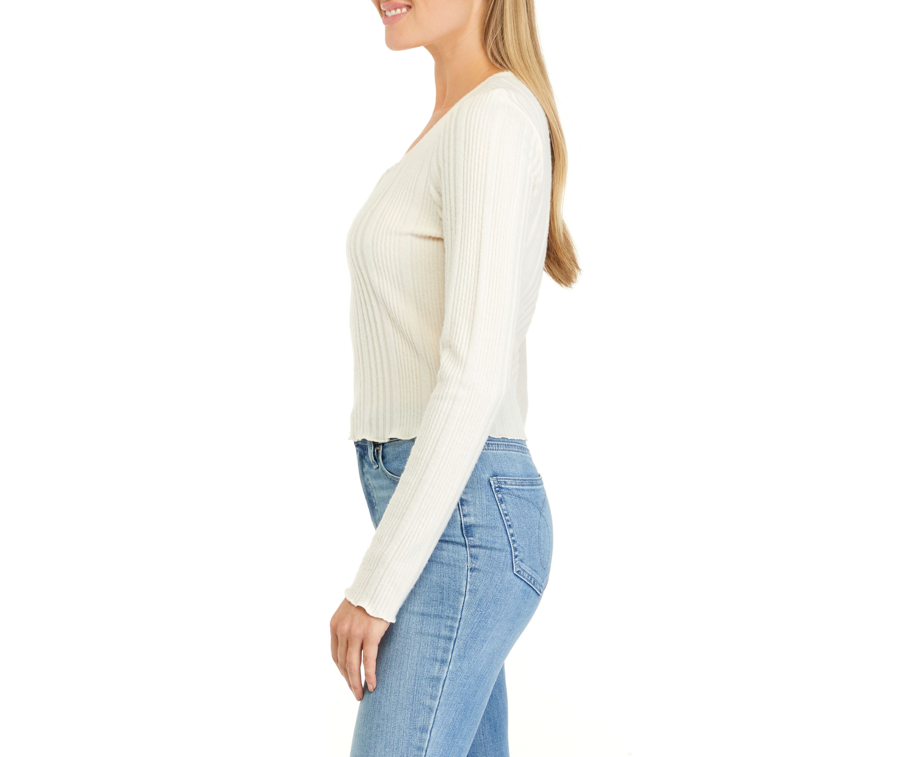 Juniors Long Sleeve Ribbed Henley Shirt