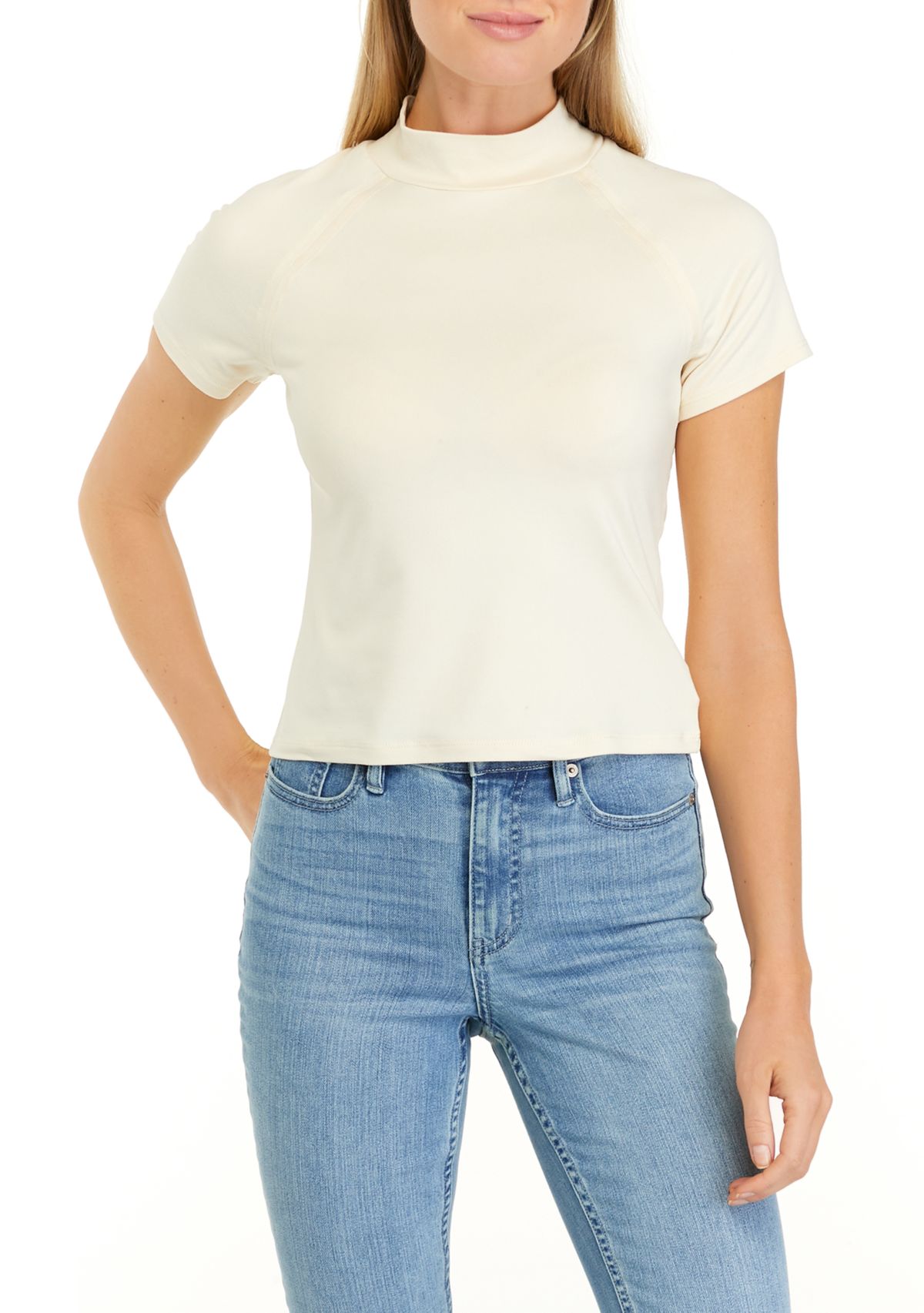 Juniors Short Sleeve Mock Neck Top