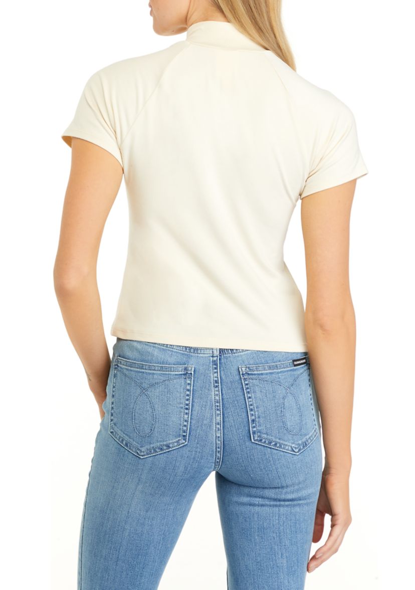 Juniors Short Sleeve Mock Neck Top