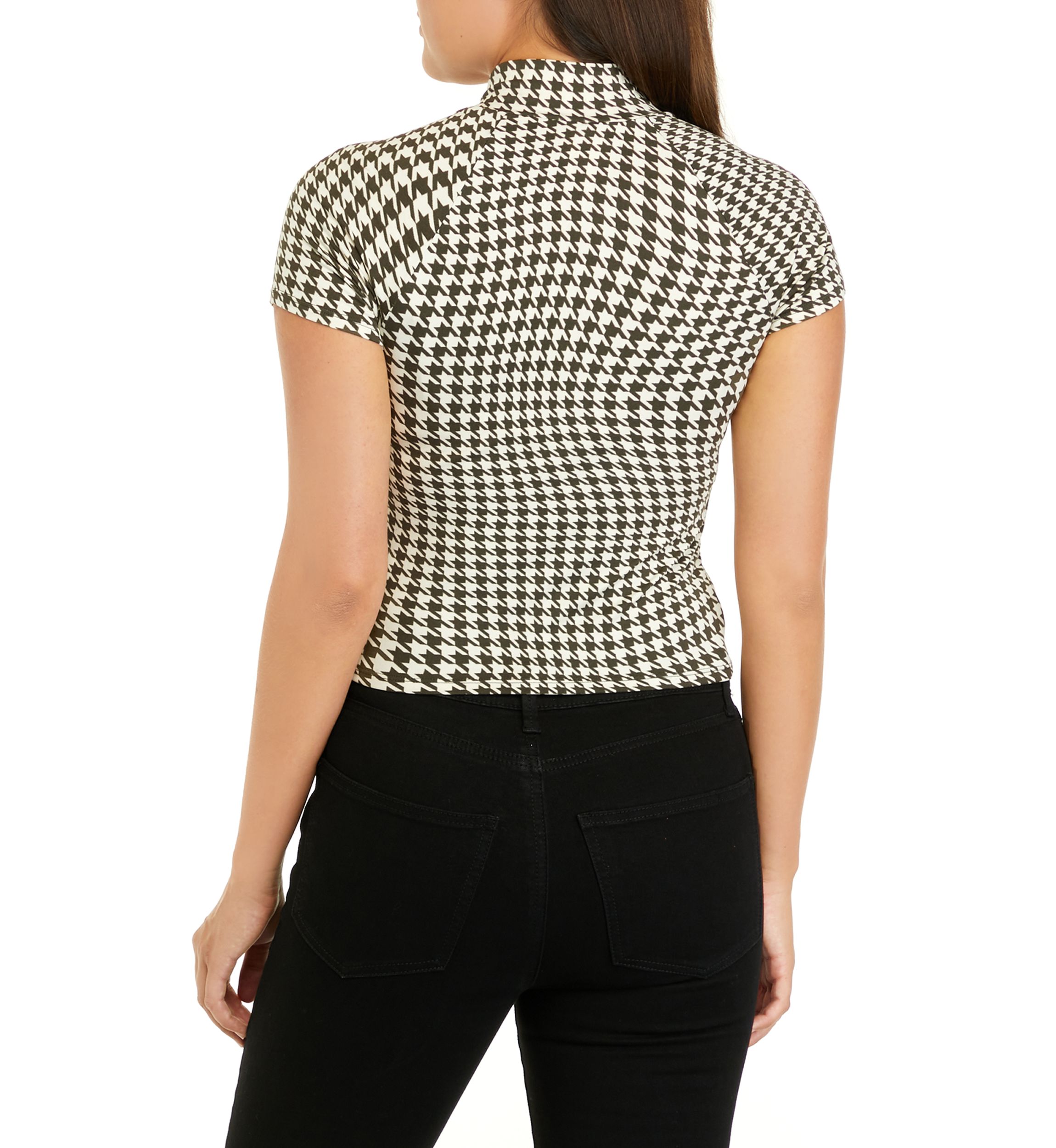 Juniors Short Sleeve Mock Neck Front Cut Out Top