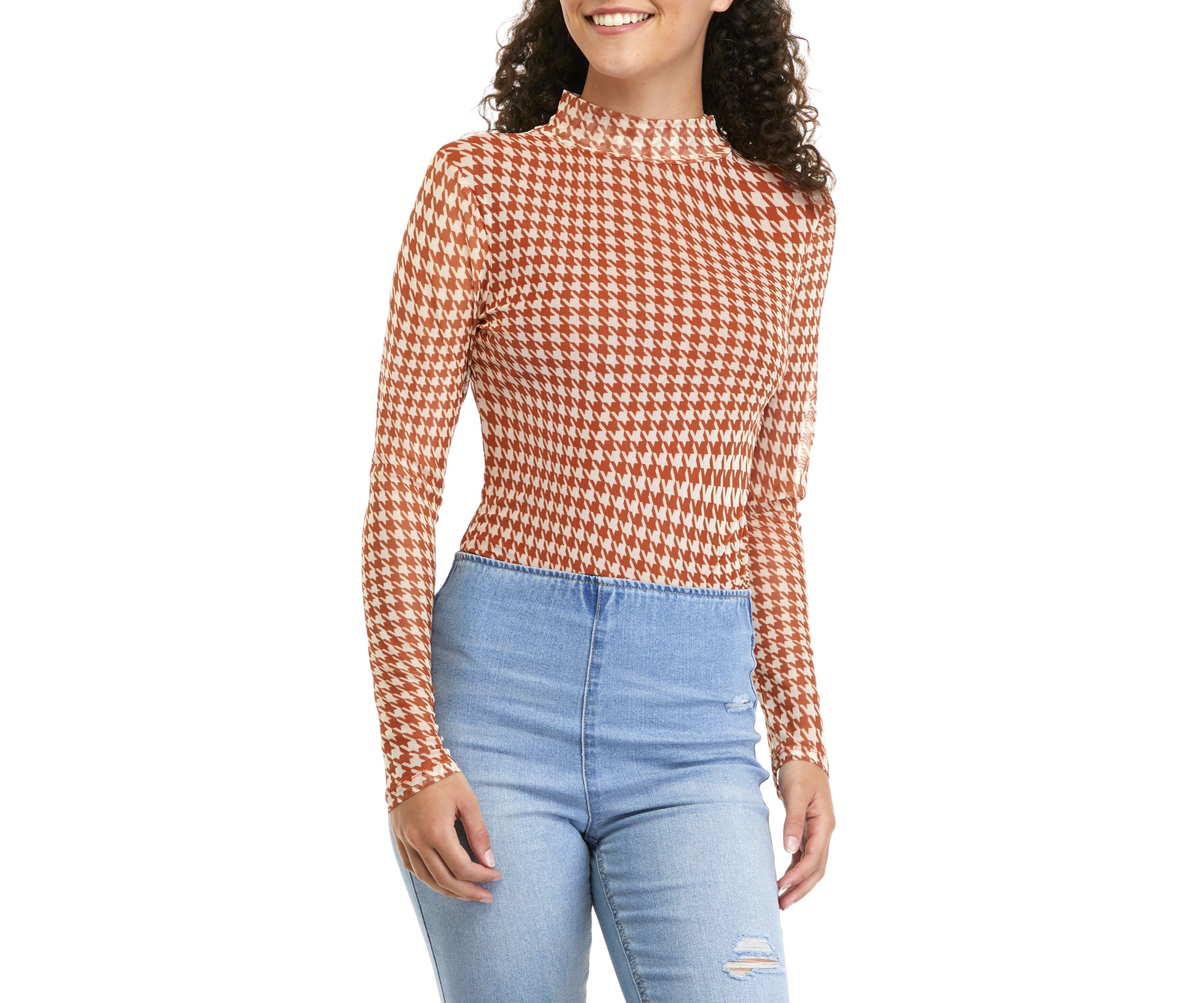 Juniors Long Sleeve Mock Mesh Bodysuit 