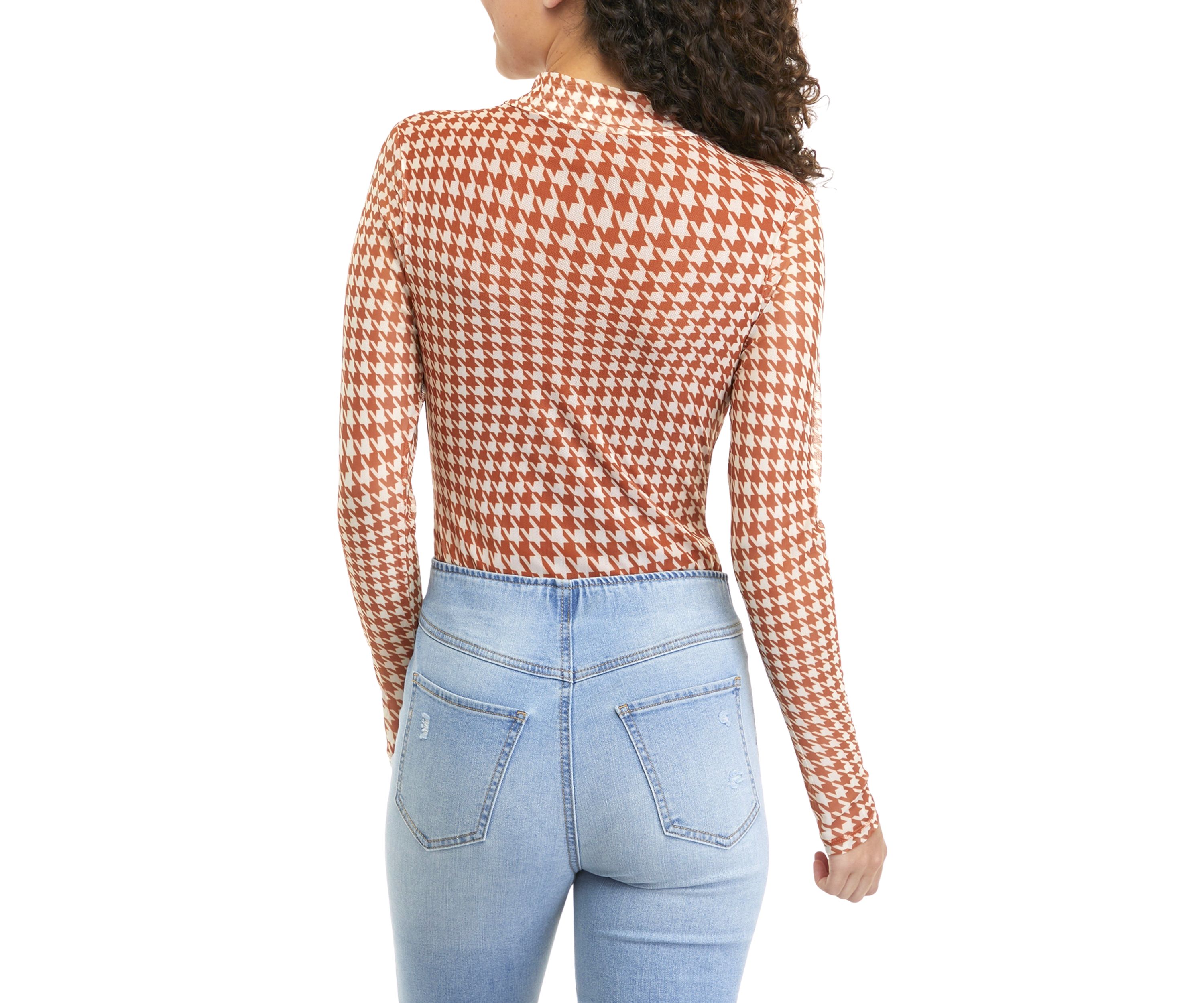 Juniors Long Sleeve Mock Mesh Bodysuit 