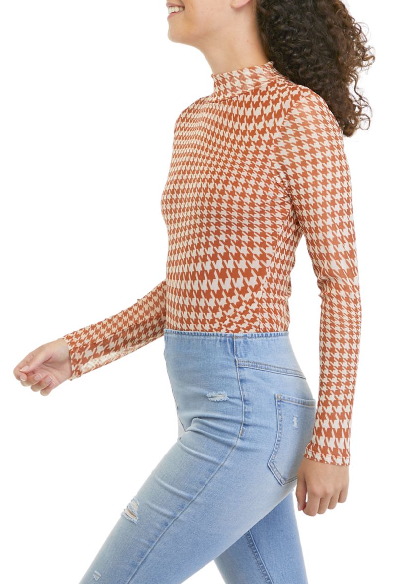 Juniors Long Sleeve Mock Mesh Bodysuit 