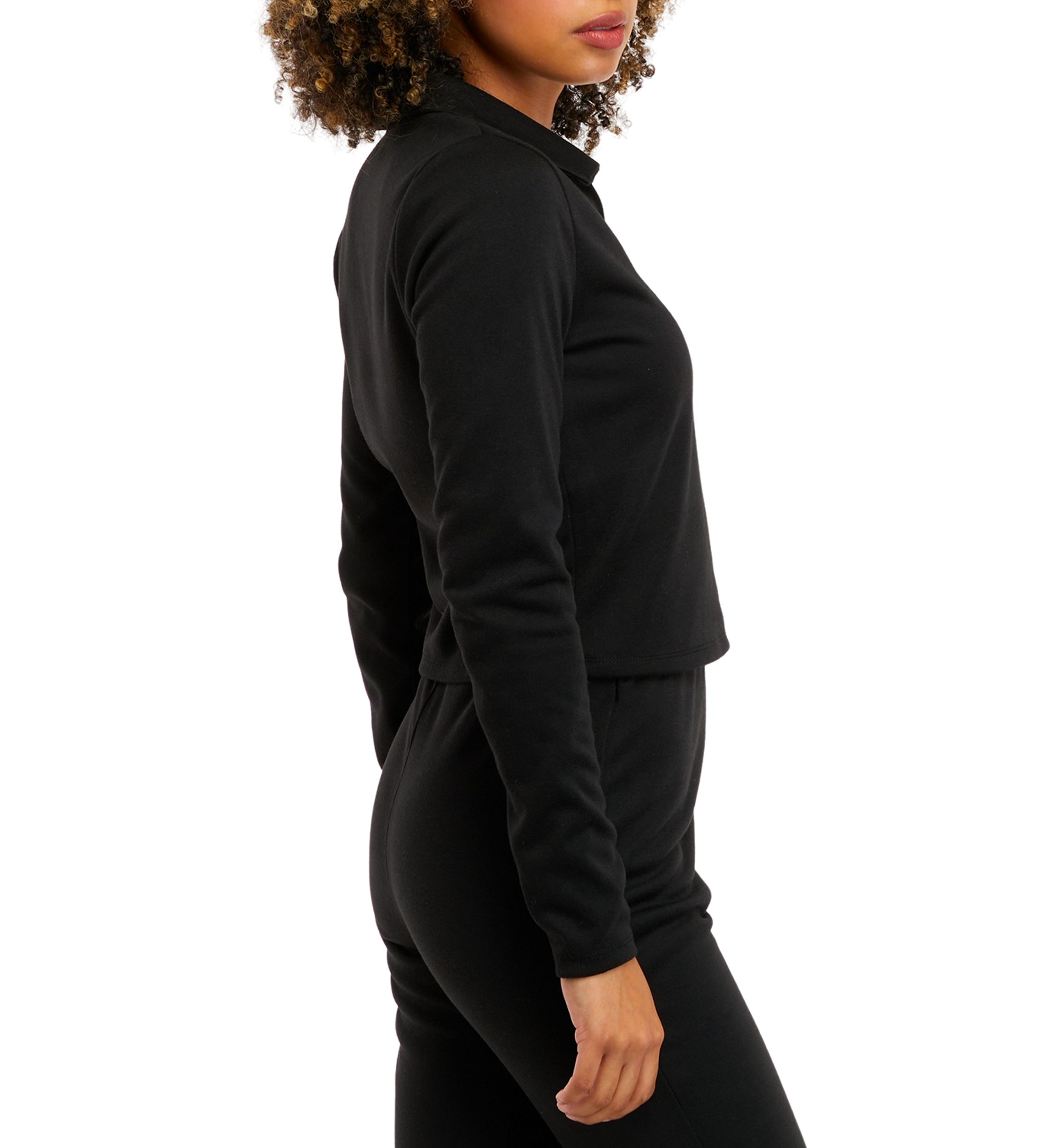 Juniors Long Sleeve Double Knit Collared Top