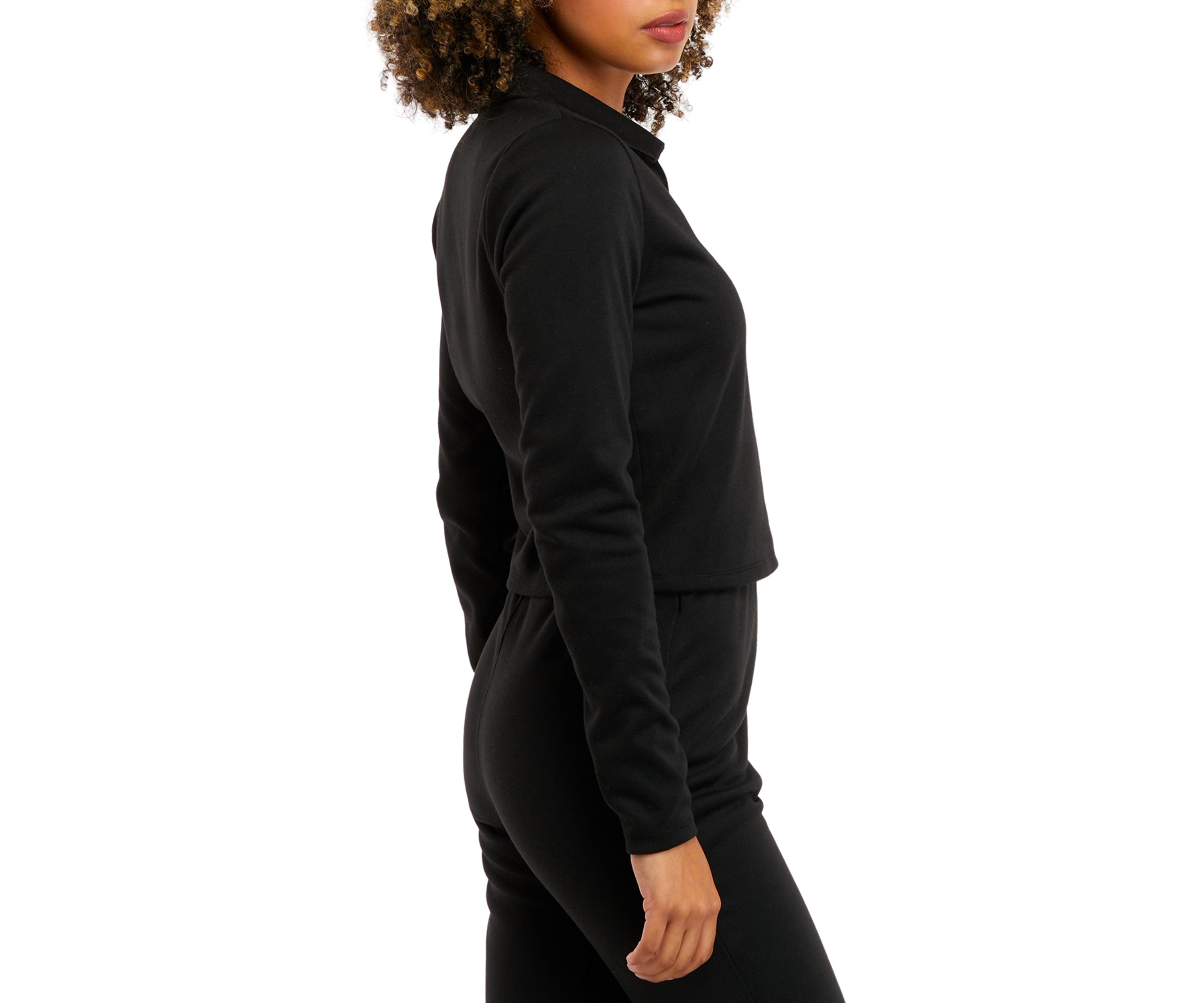 Juniors Long Sleeve Double Knit Collared Top