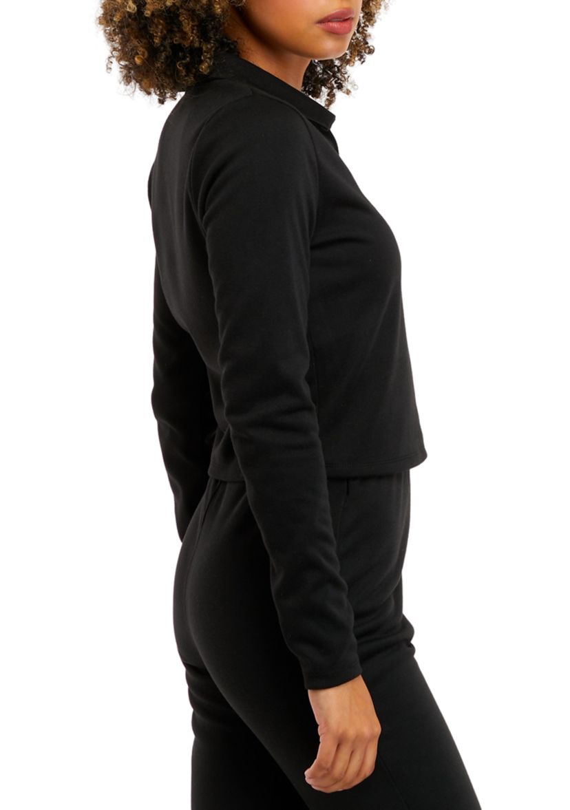 Juniors Long Sleeve Double Knit Collared Top
