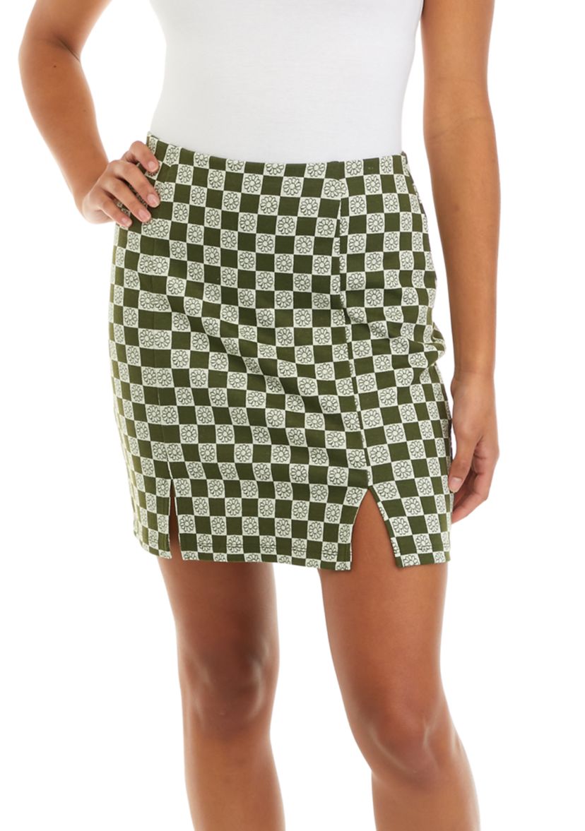 Juniors Double Knit Printed Pull On Skirt 