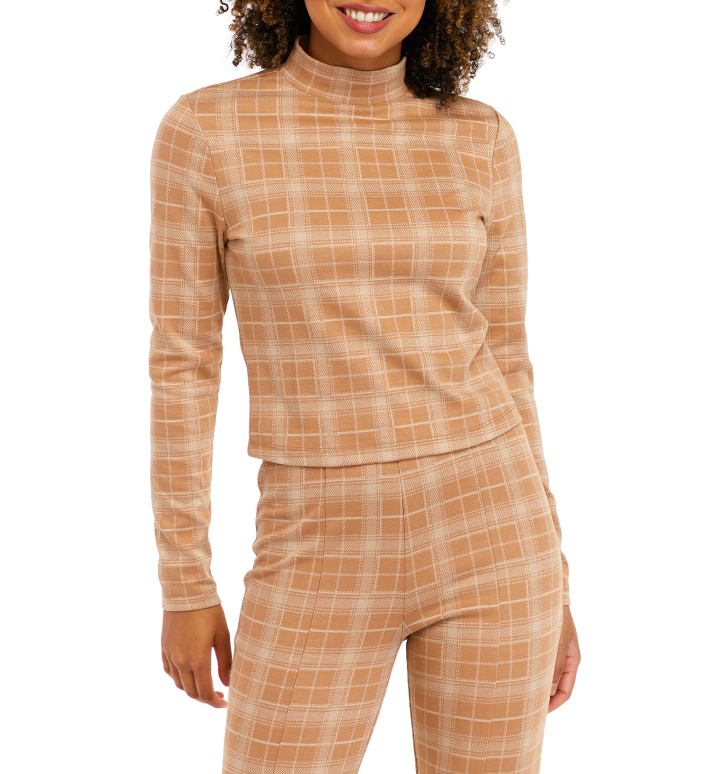Juniors Long Sleeve Double Knit Mock Neck Top