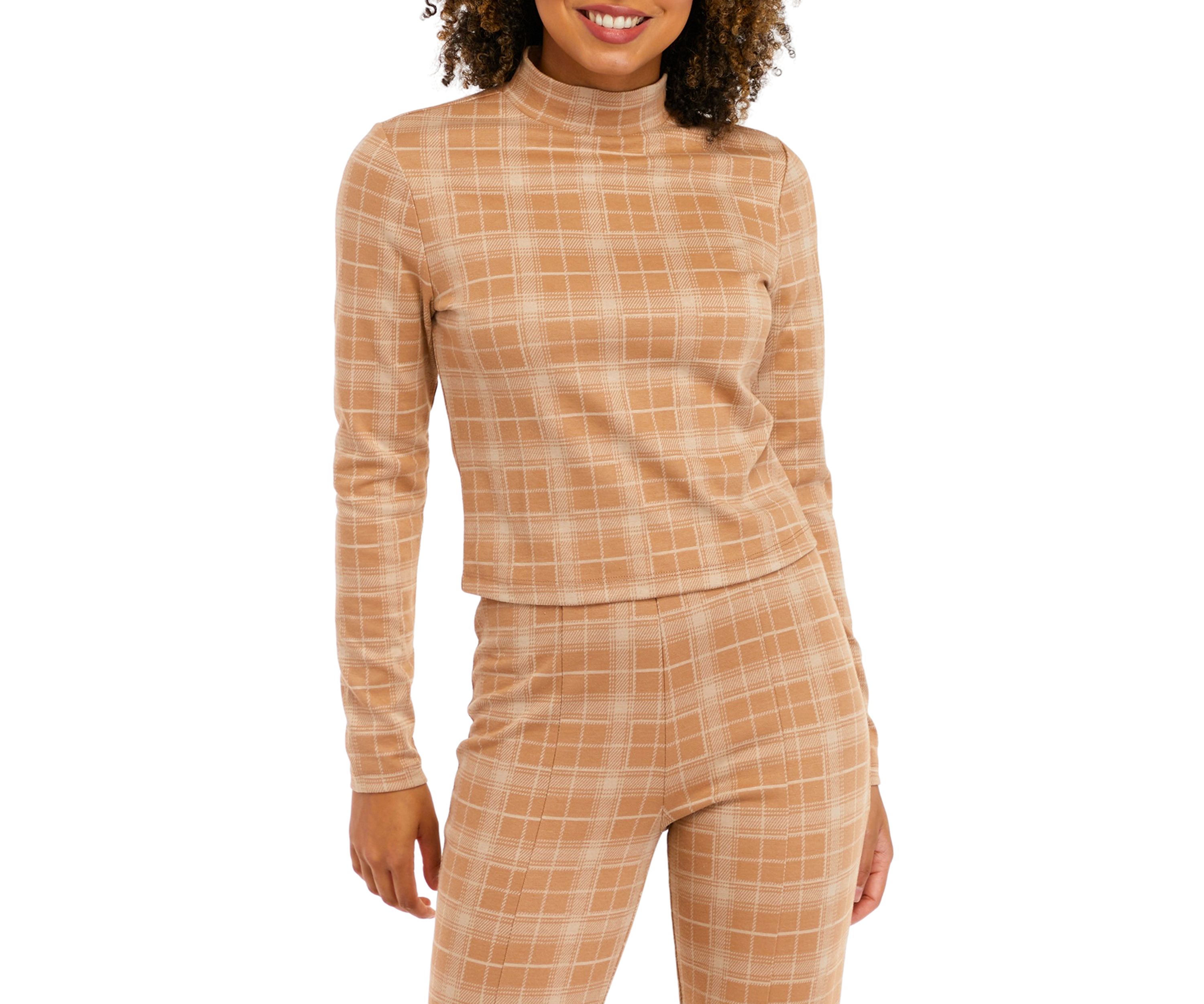 Juniors Long Sleeve Double Knit Mock Neck Top