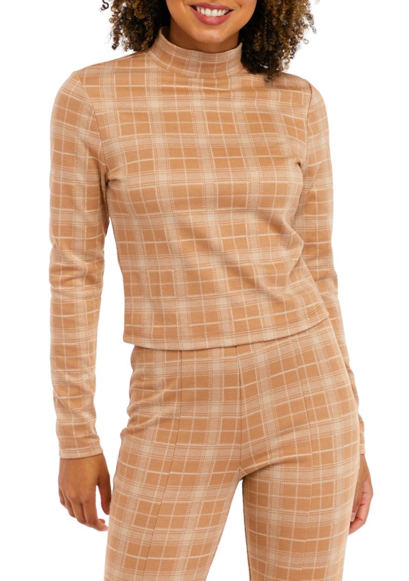 Juniors Long Sleeve Double Knit Mock Neck Top