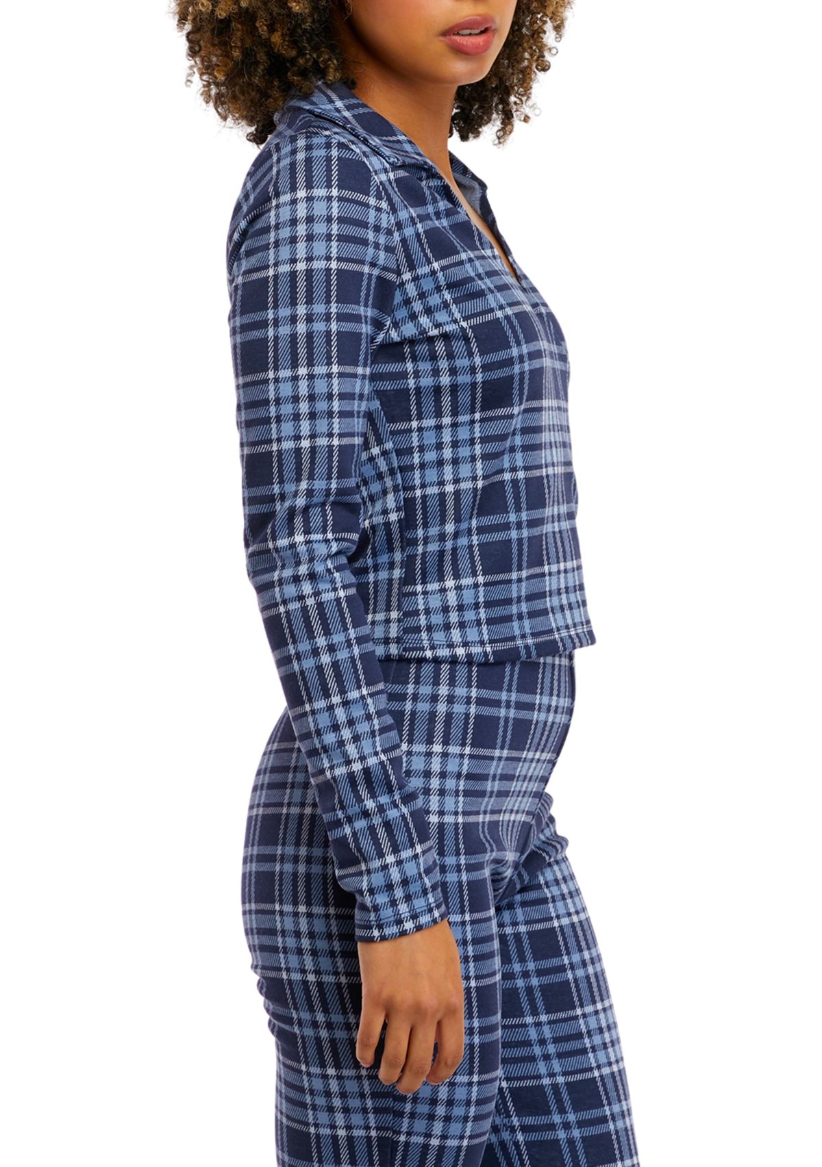 Juniors Long Sleeve Double Knit Collared Top