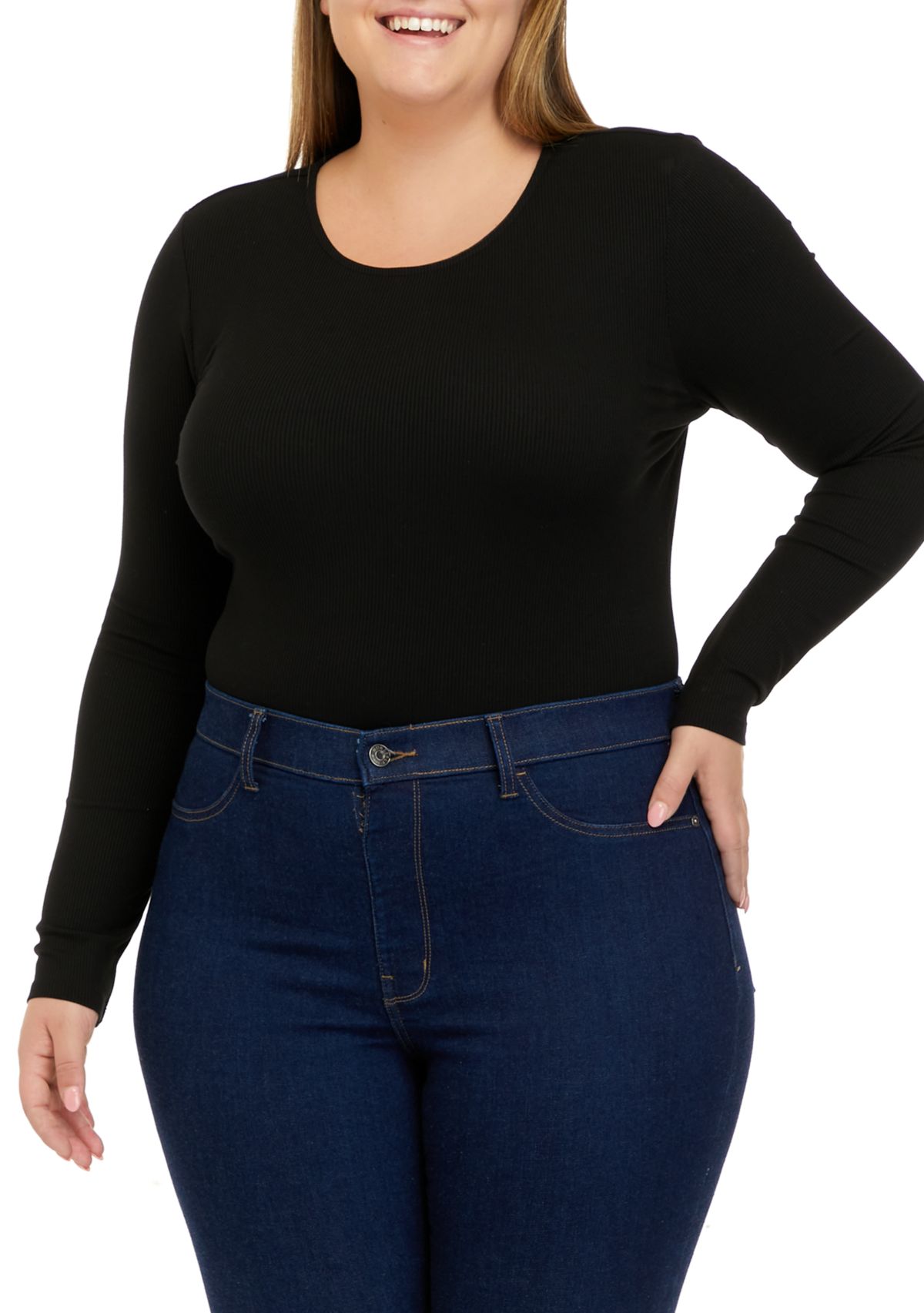 Plus Size Long Sleeve Crew Neck Bodysuit