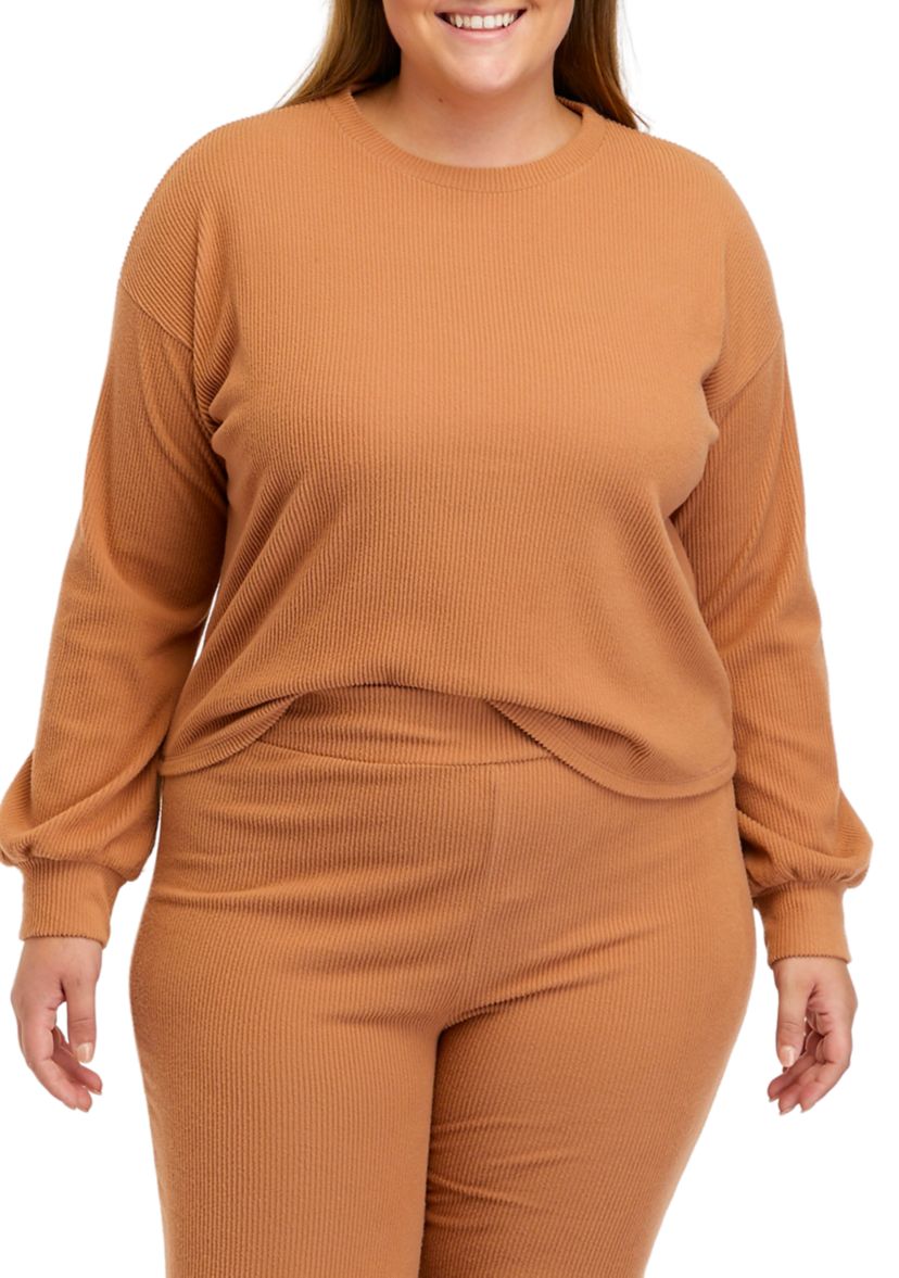 Plus Size Long Sleeve Hacci Top