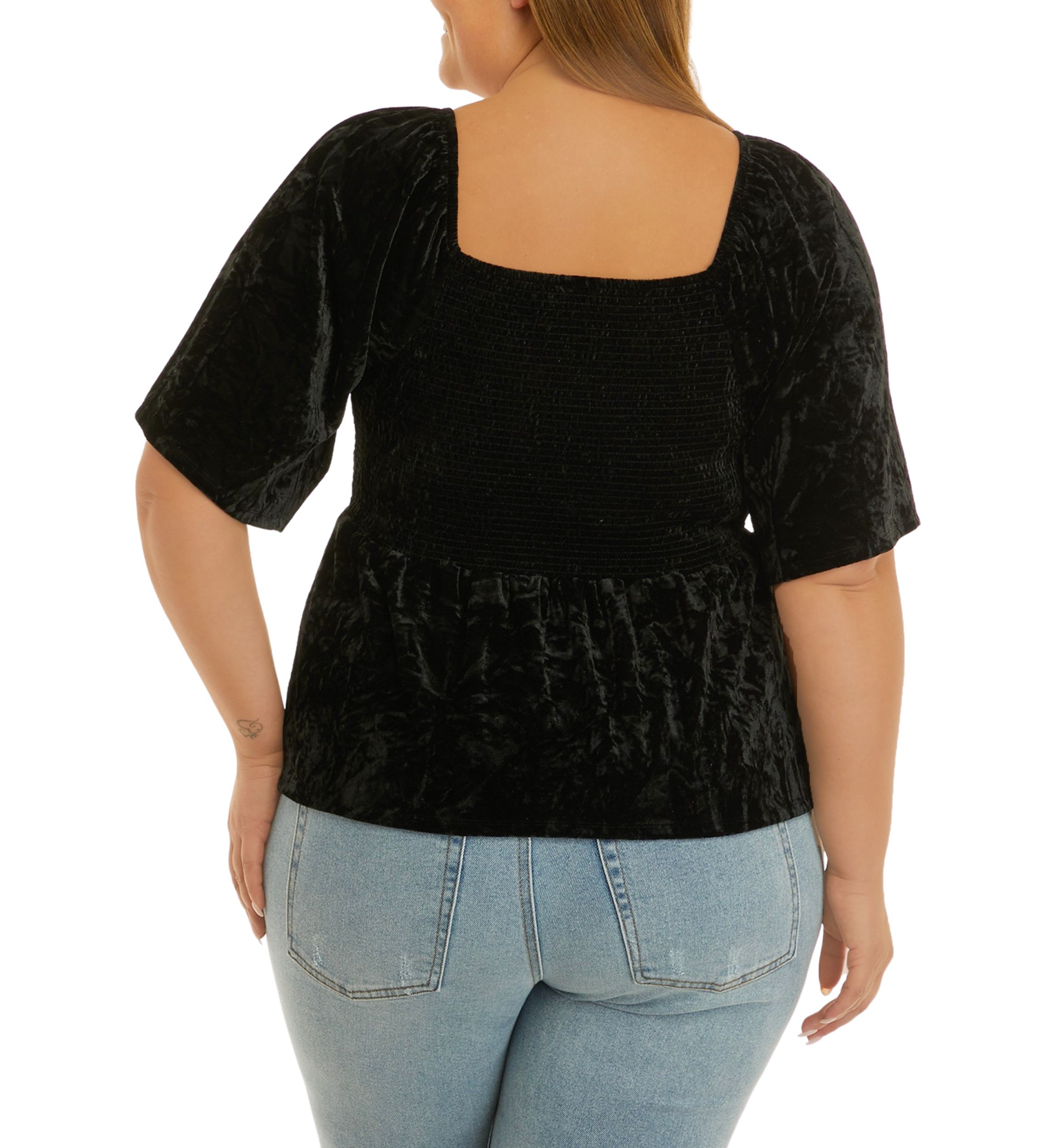 Plus Size Elbow Sleeve Smocked Velvet Top