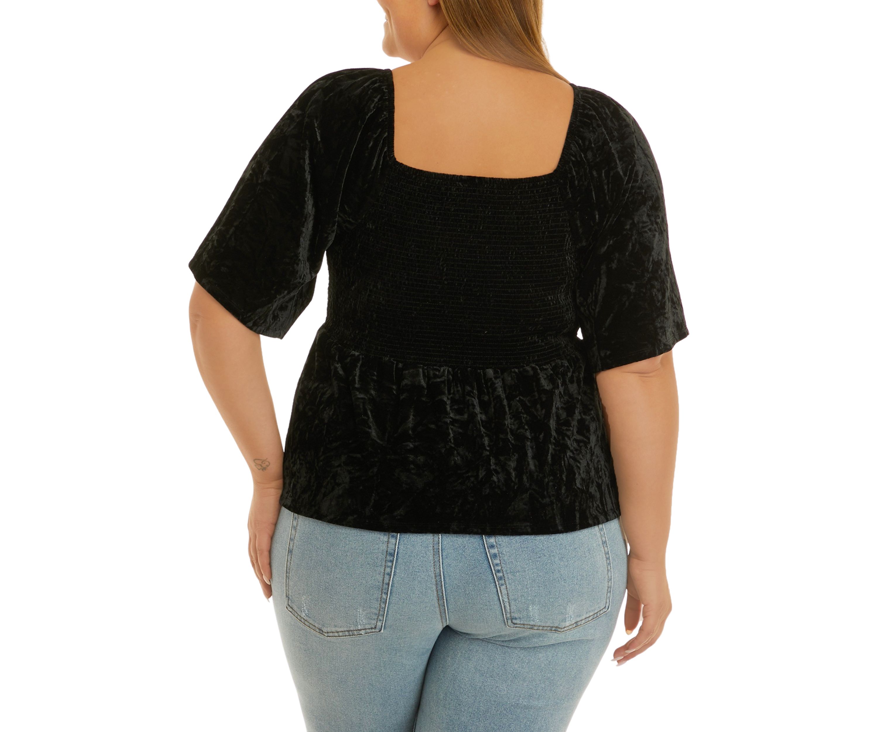 Plus Size Elbow Sleeve Smocked Velvet Top