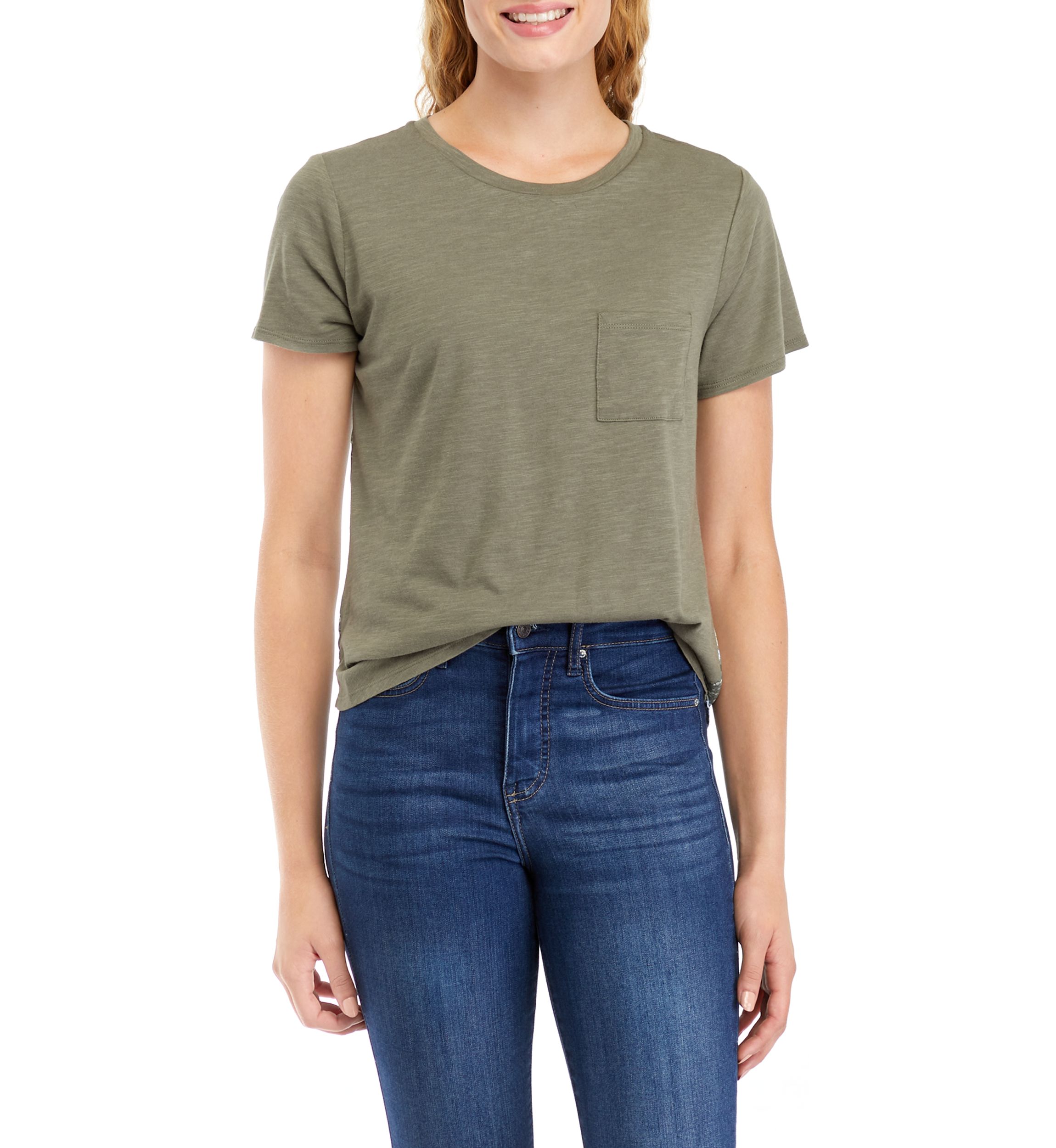 Juniors Pocket Crew Neck T-Shirt