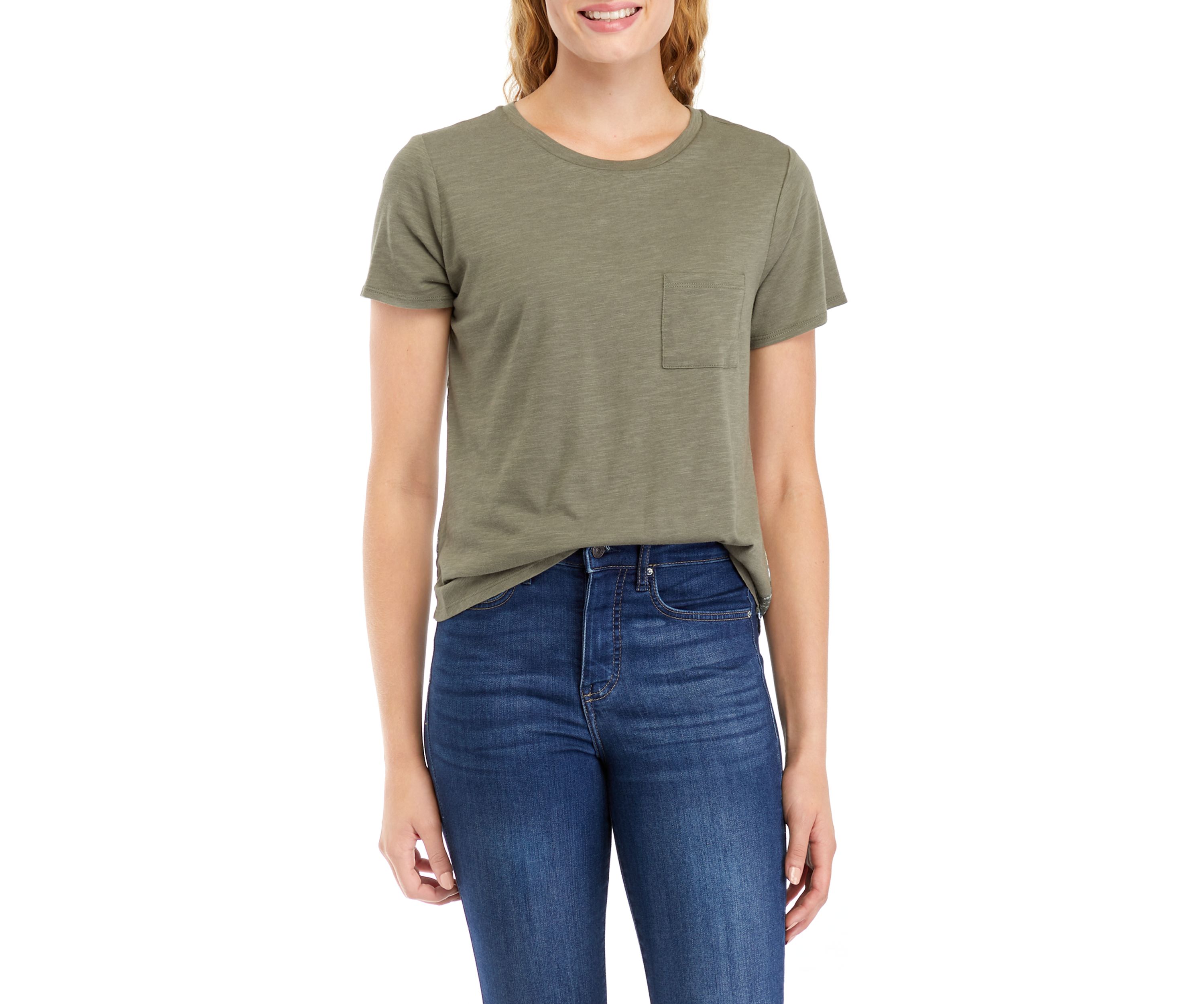 Juniors Pocket Crew Neck T-Shirt