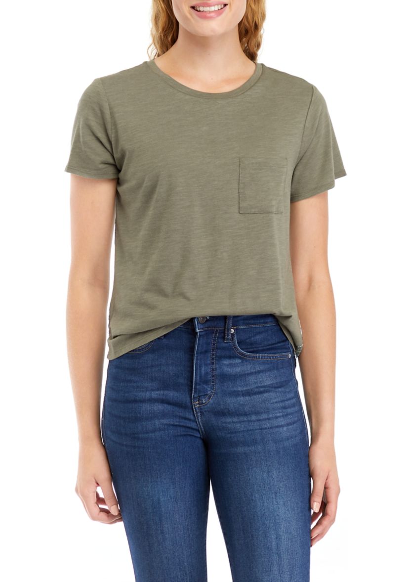 Juniors Pocket Crew Neck T-Shirt