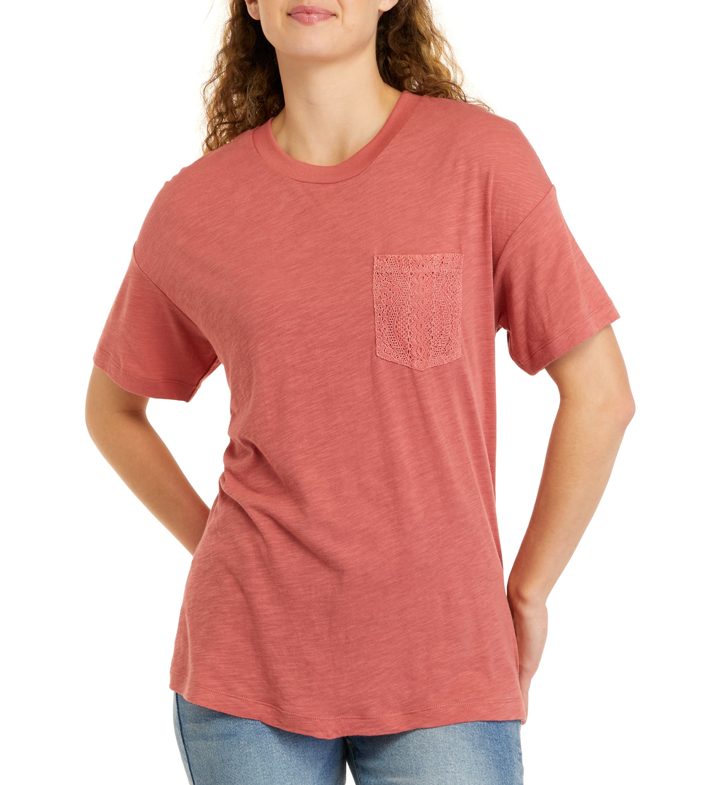 Short Sleeve Tie Front Embroidered Pocket T-Shirt