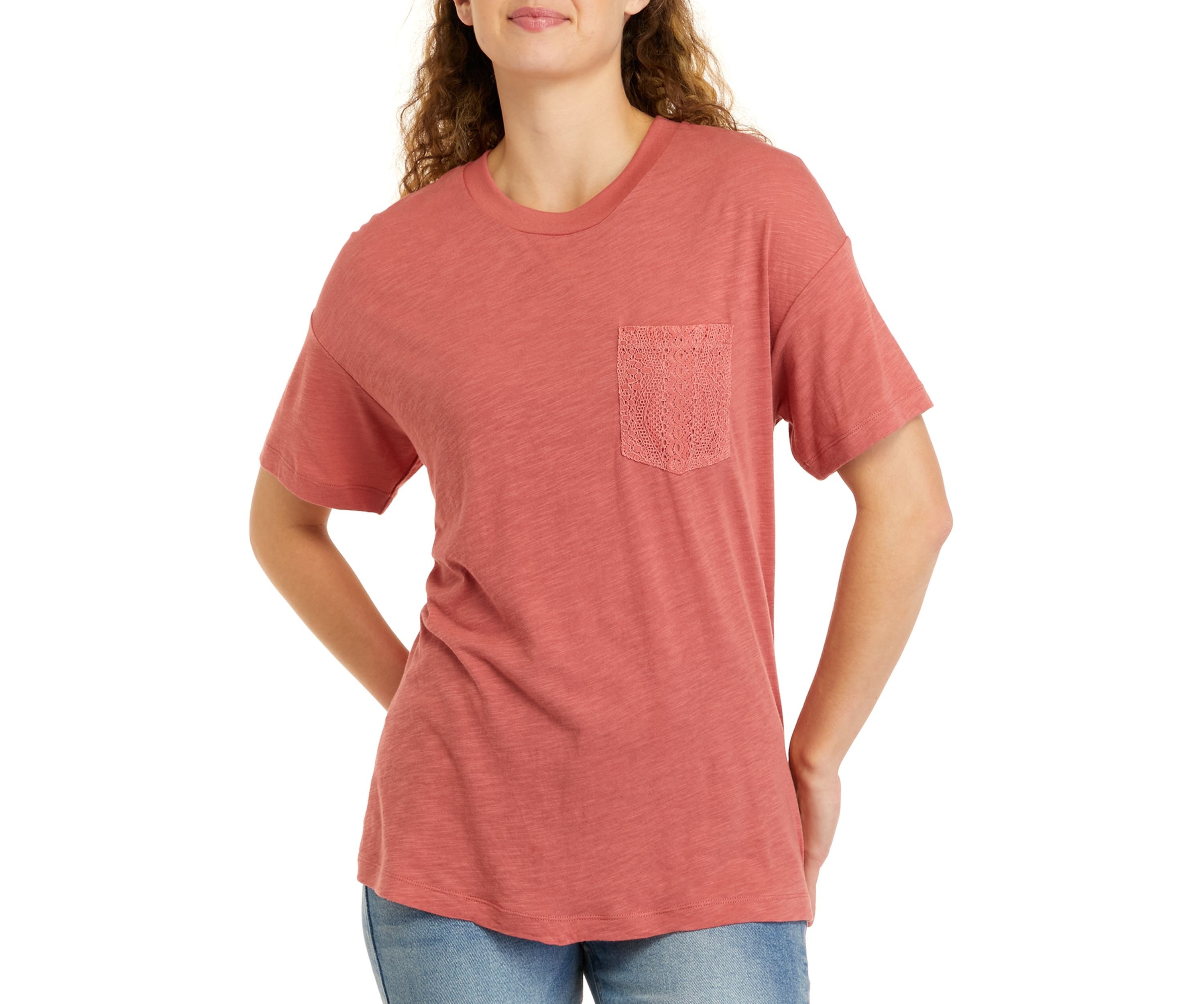 Short Sleeve Tie Front Embroidered Pocket T-Shirt