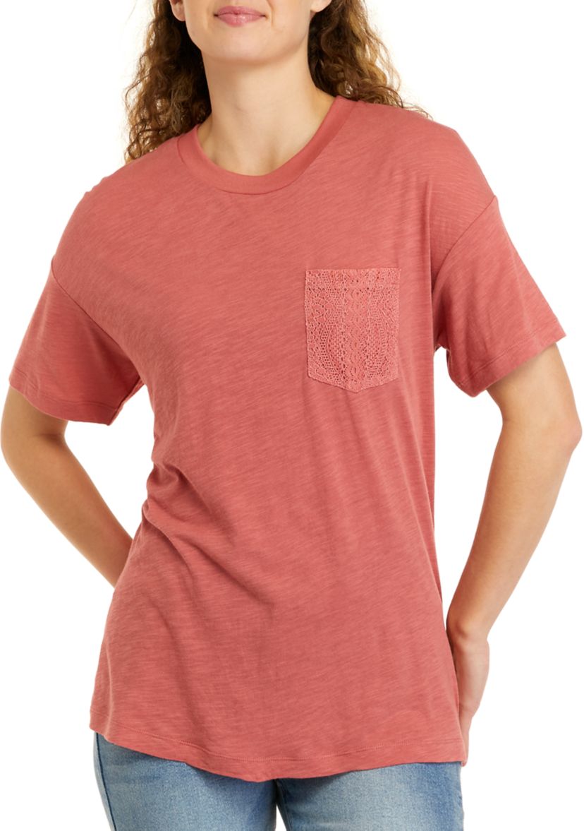 Short Sleeve Tie Front Embroidered Pocket T-Shirt