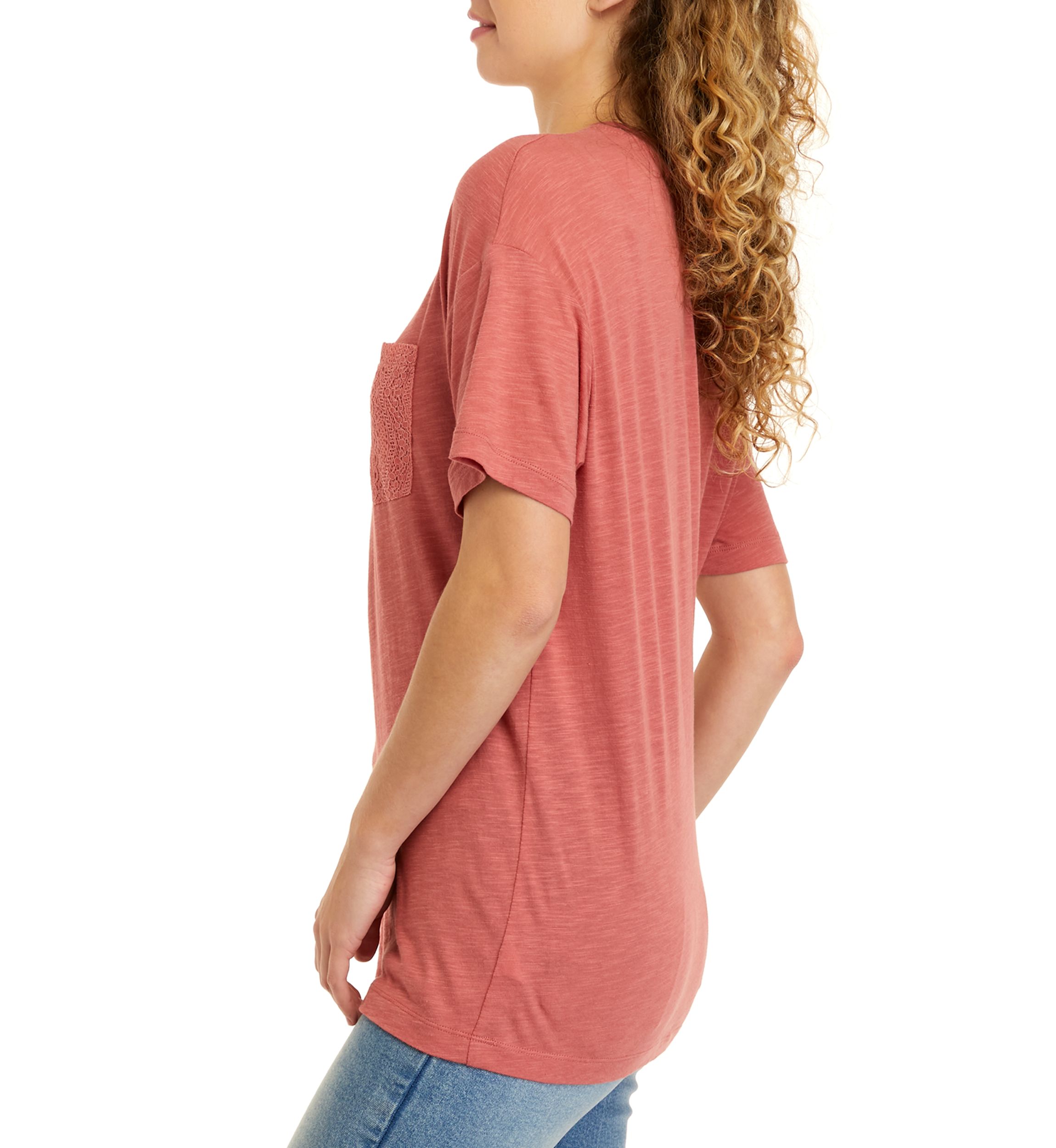 Short Sleeve Tie Front Embroidered Pocket T-Shirt