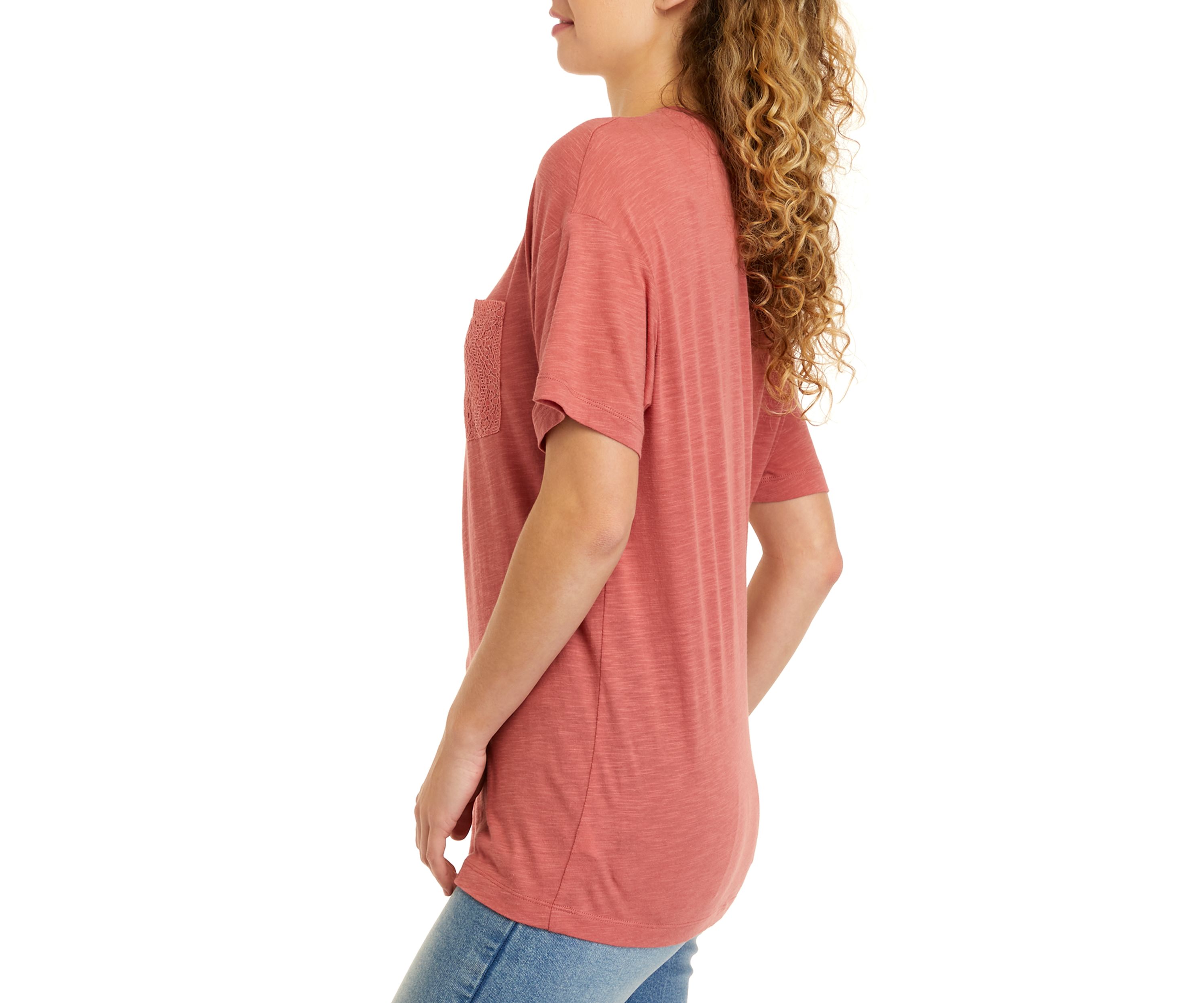 Short Sleeve Tie Front Embroidered Pocket T-Shirt