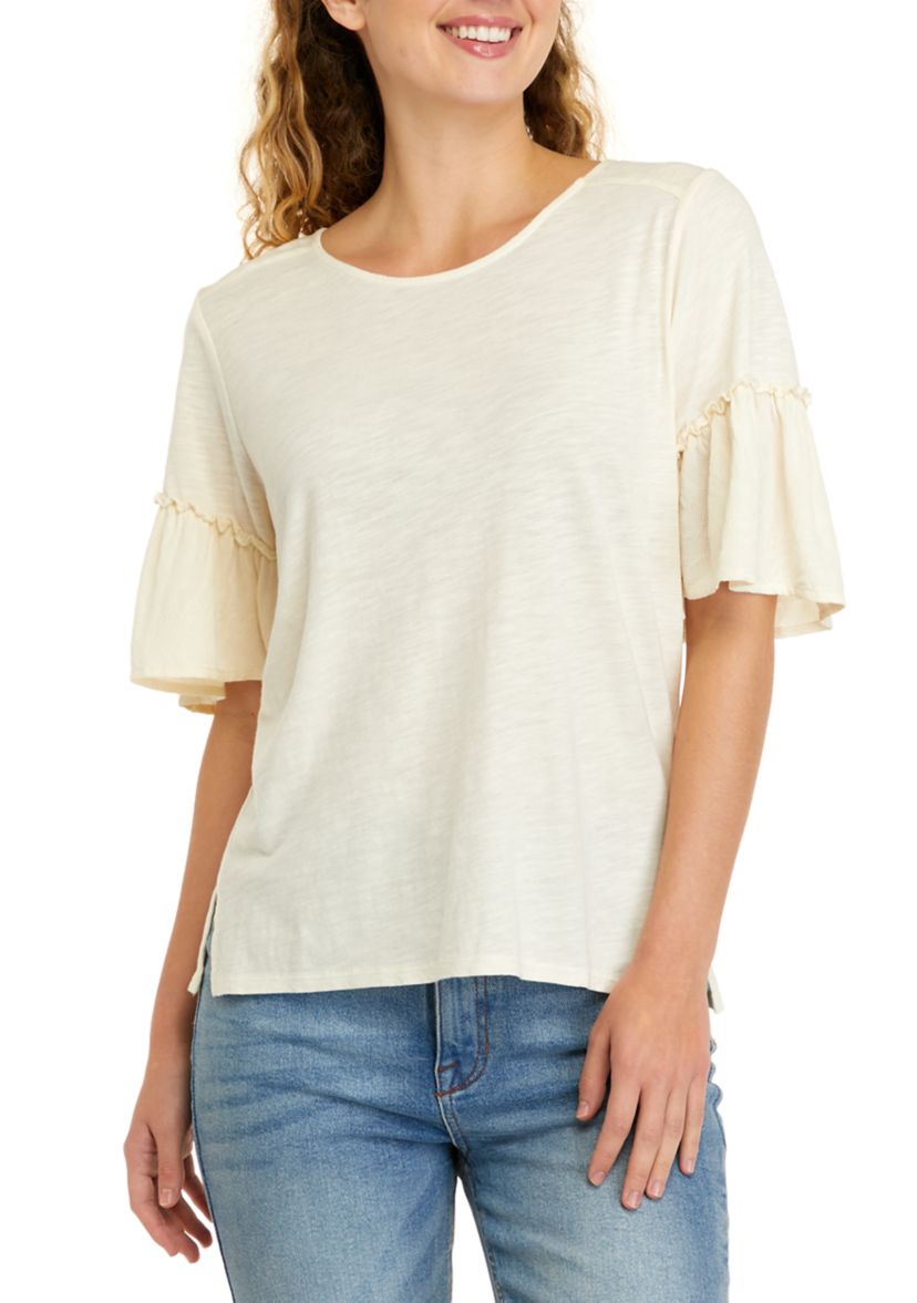 Short Sleeve Boxy Knit Woven Top