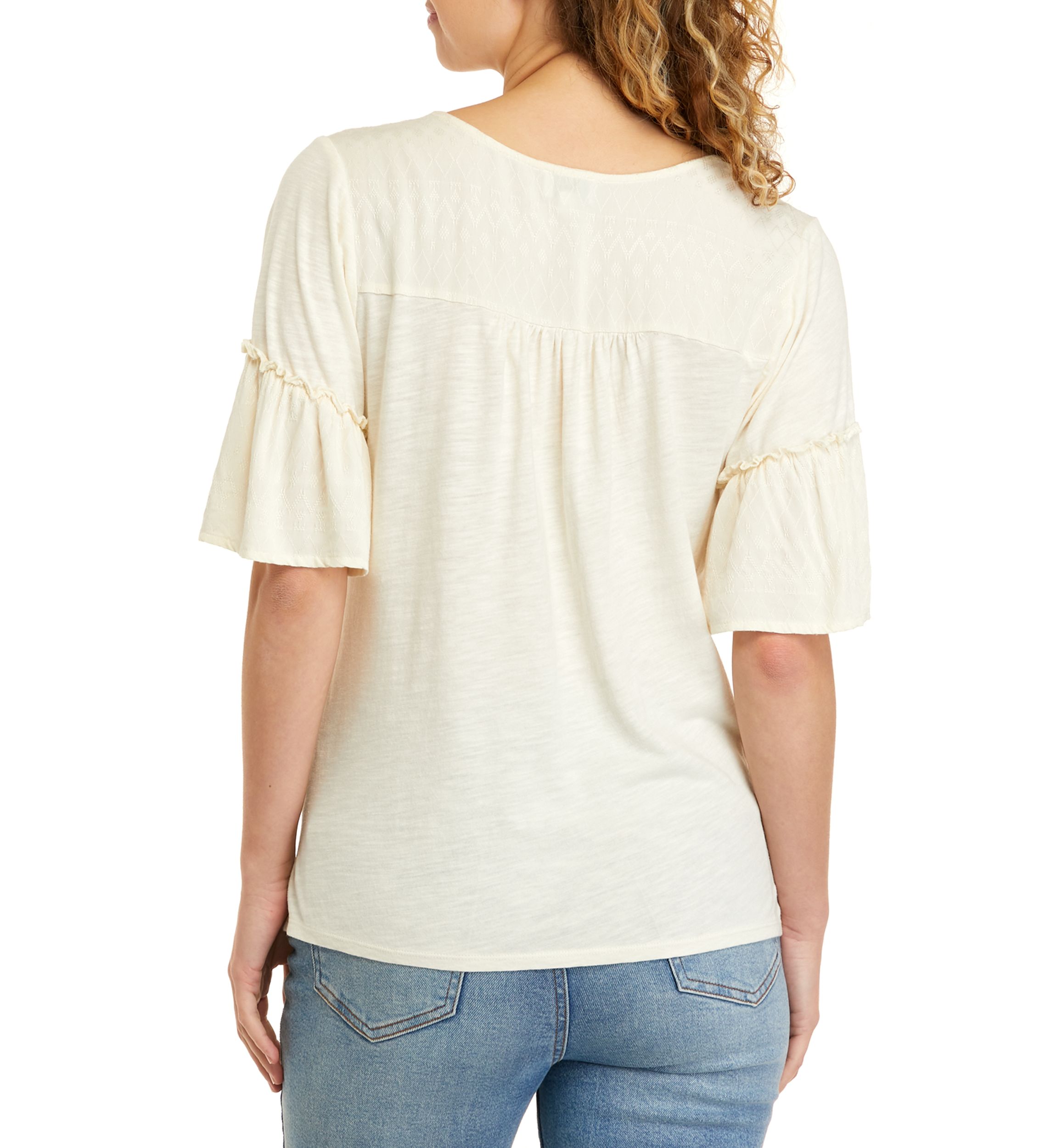 Short Sleeve Boxy Knit Woven Top
