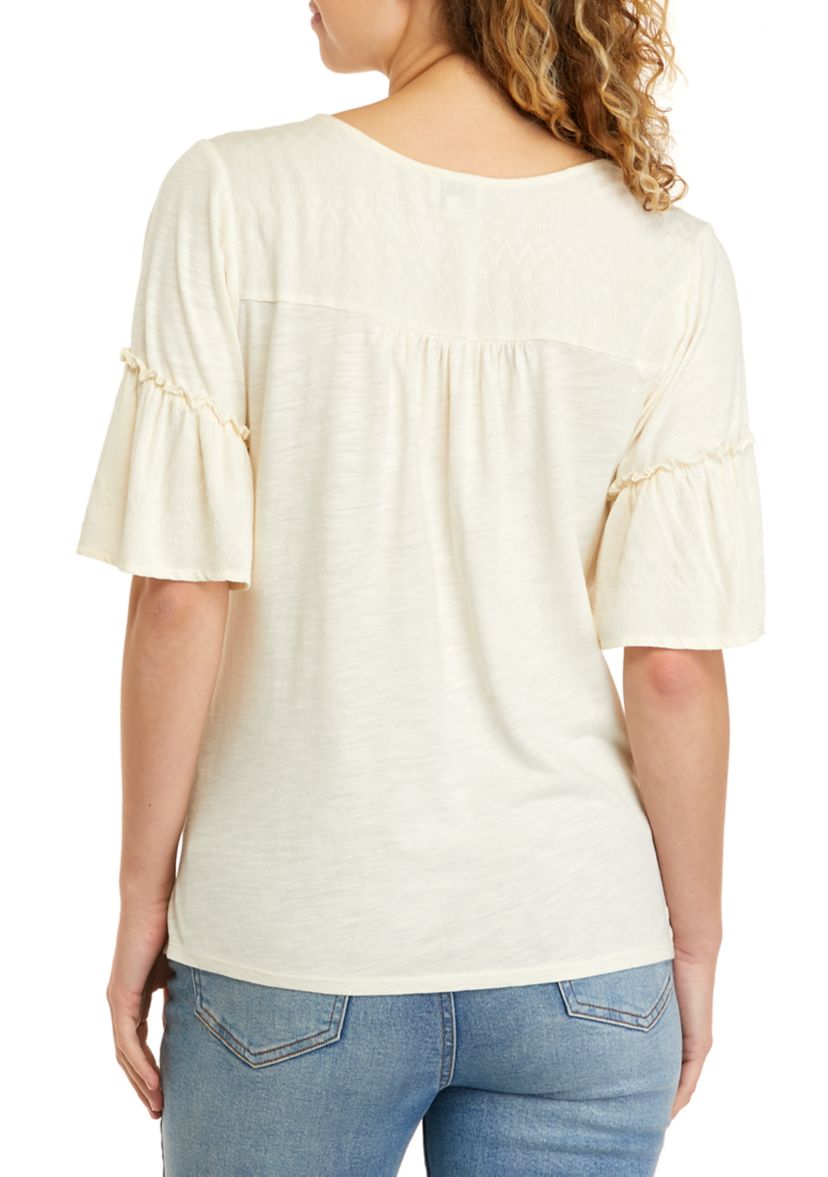 Short Sleeve Boxy Knit Woven Top