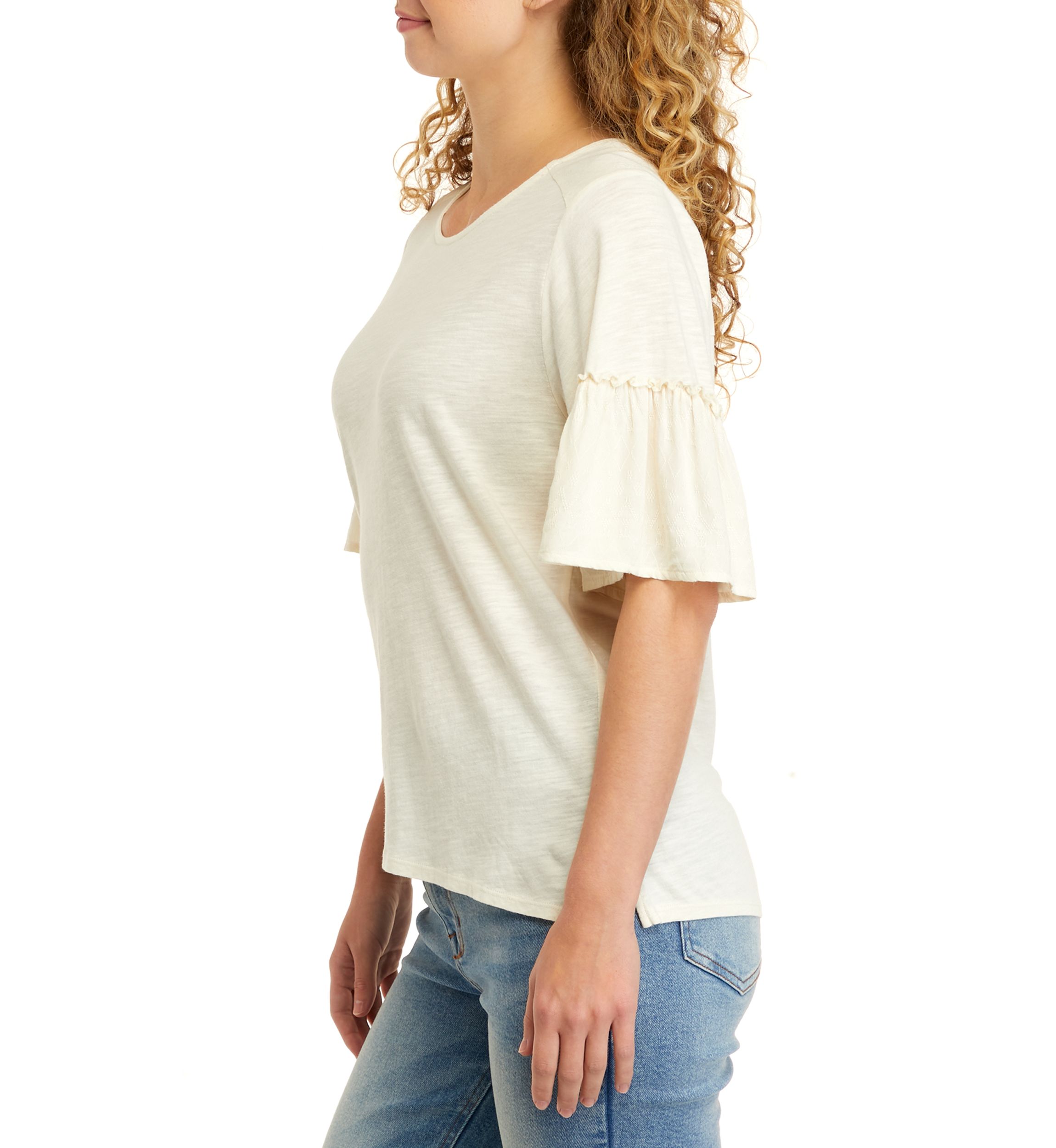 Short Sleeve Boxy Knit Woven Top