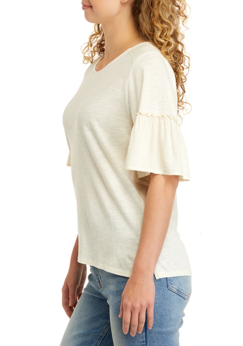 Short Sleeve Boxy Knit Woven Top