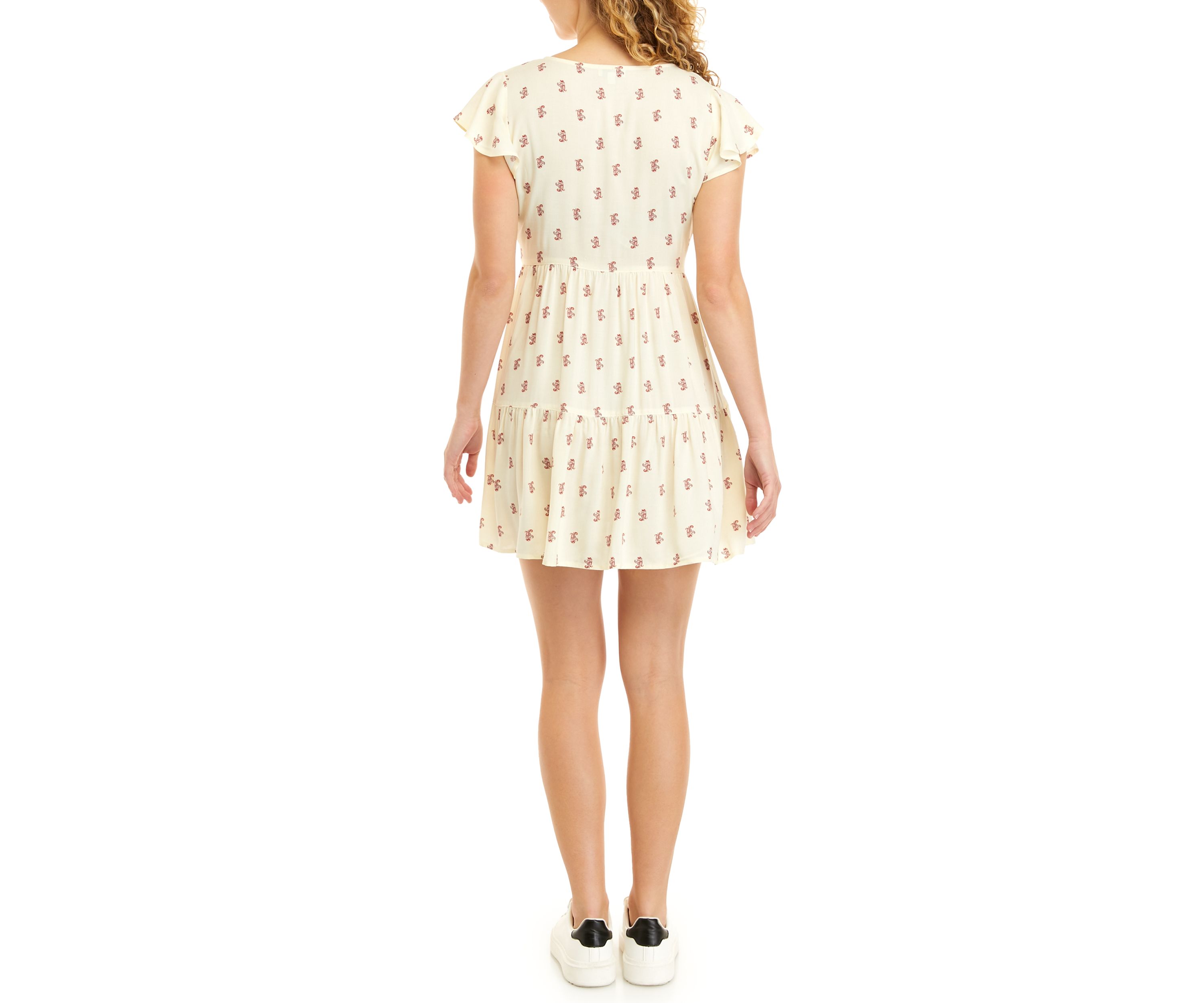 Juniors Short Sleeve Button Down Tiered Dress