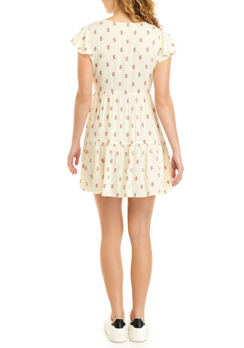 Juniors Short Sleeve Button Down Tiered Dress