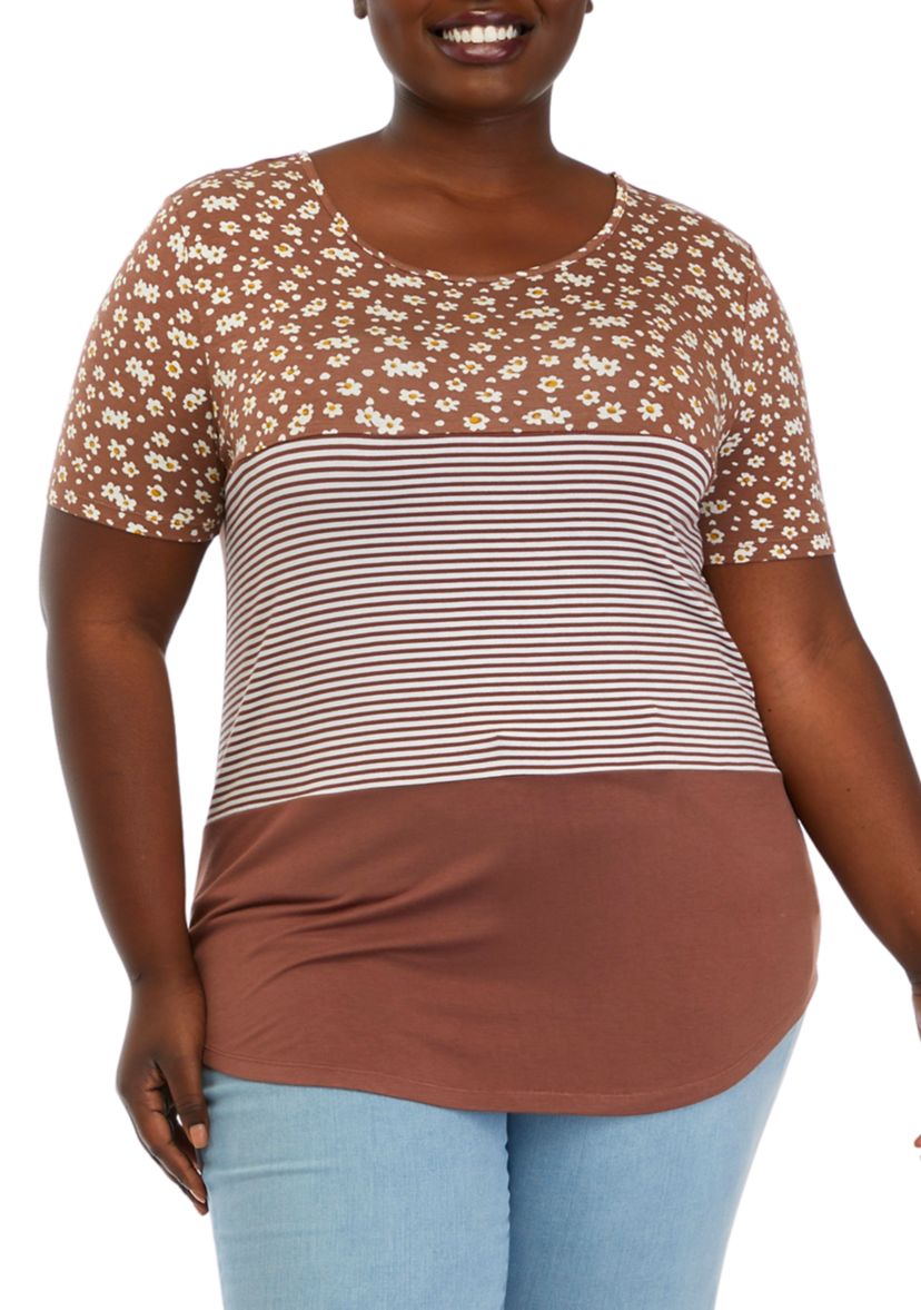   Plus Size Short Sleeve Color Block T-Shirt 