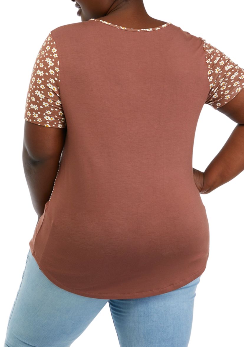   Plus Size Short Sleeve Color Block T-Shirt 