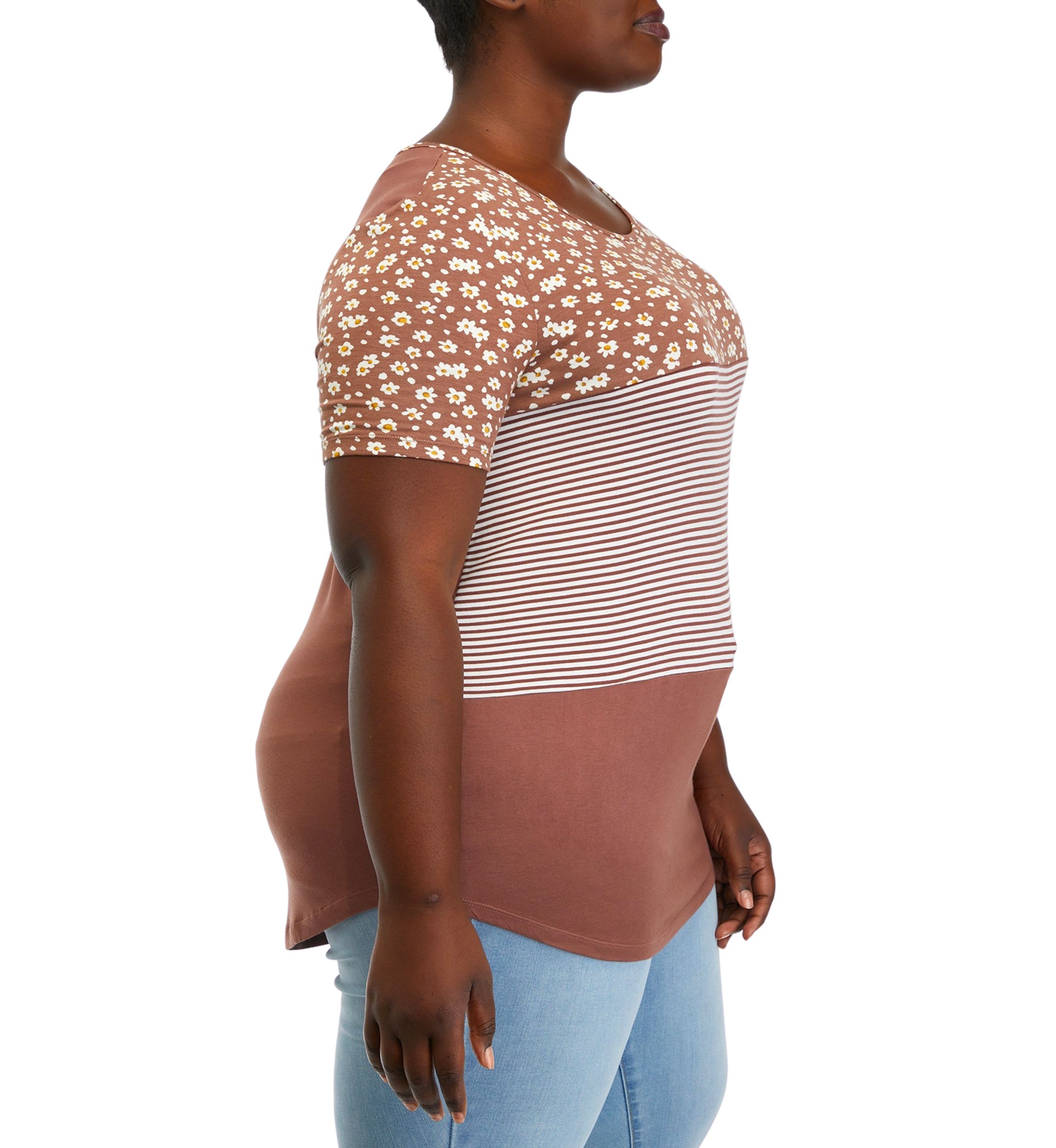  Plus Size Short Sleeve Color Block T-Shirt 