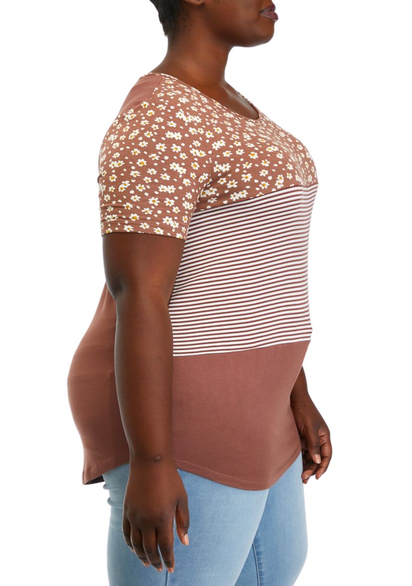   Plus Size Short Sleeve Color Block T-Shirt 