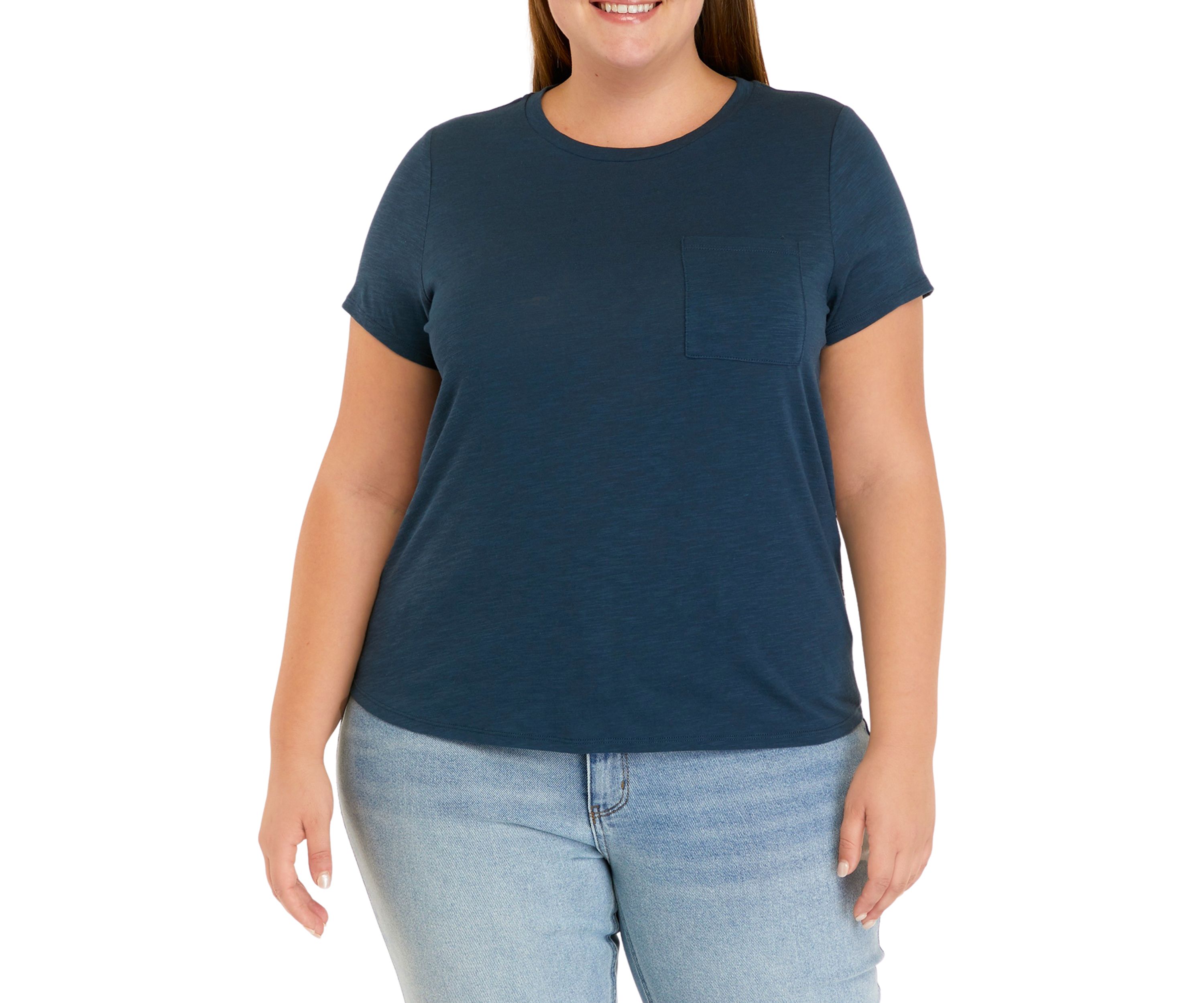 Plus Size Short Sleeve Woven Back Knit Pocket T-Shirt