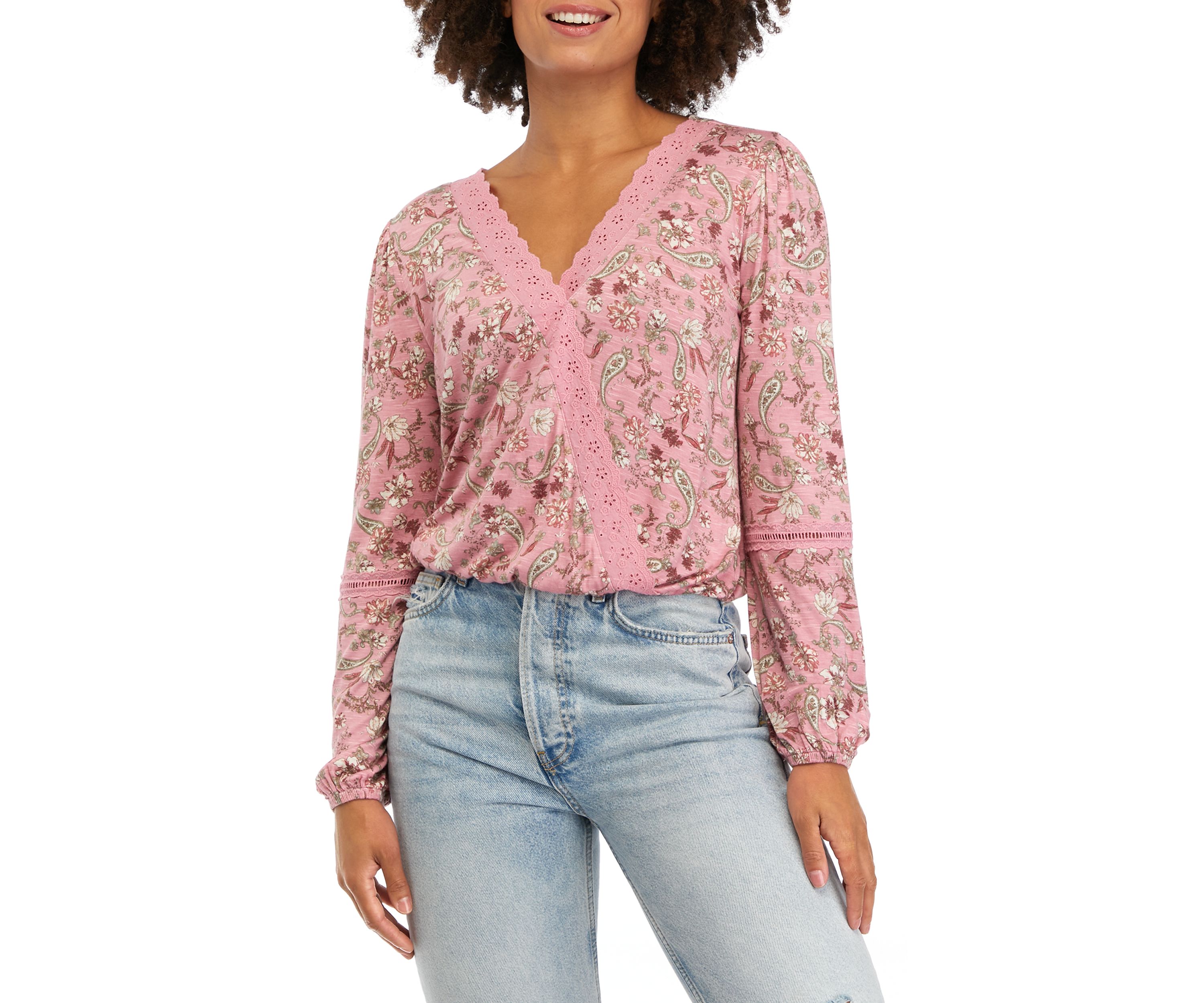 Juniors Lace Trim Surplice Top