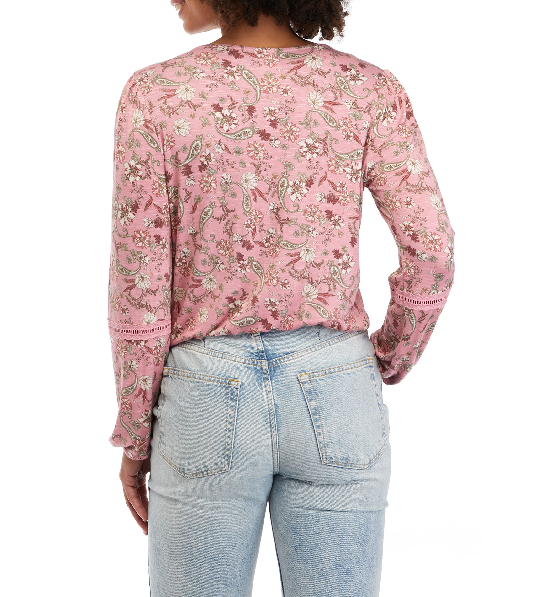 Juniors Lace Trim Surplice Top