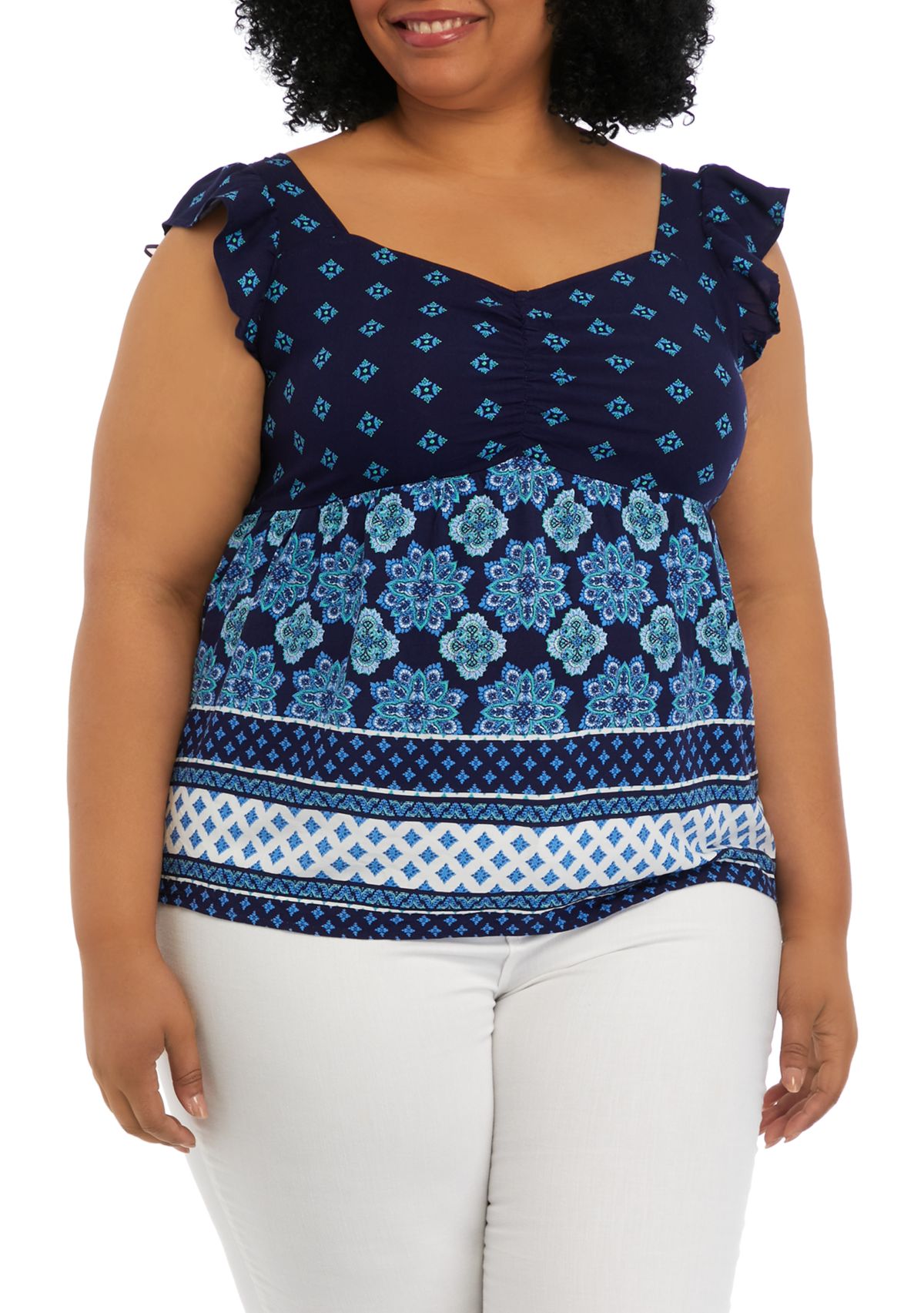 Plus Size Short Flutter Sleeve Cinched Bust Peplum Top