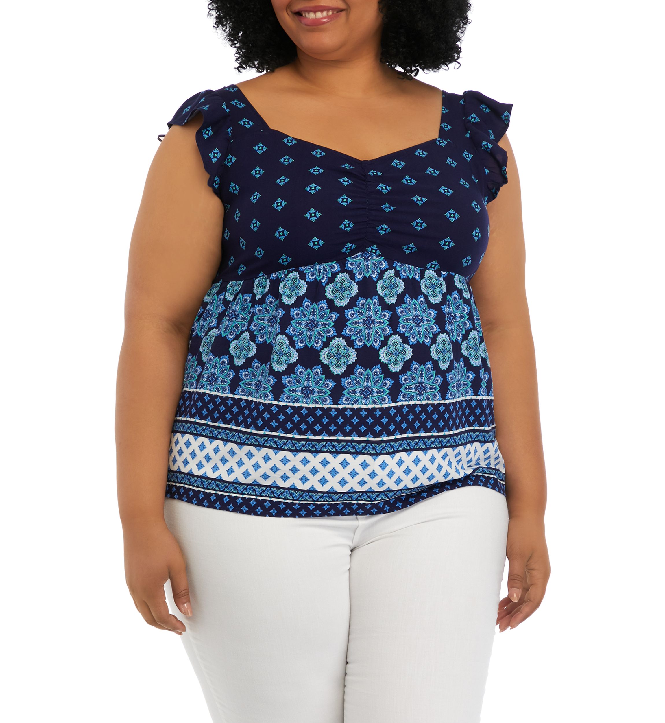 Plus Size Short Flutter Sleeve Cinched Bust Peplum Top