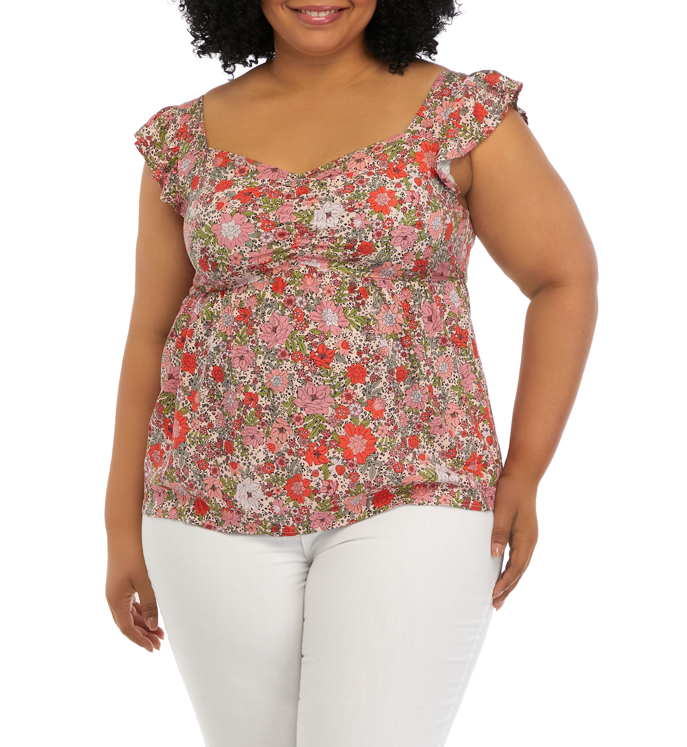 Plus Size Short Flutter Sleeve Cinched Bust Peplum Top
